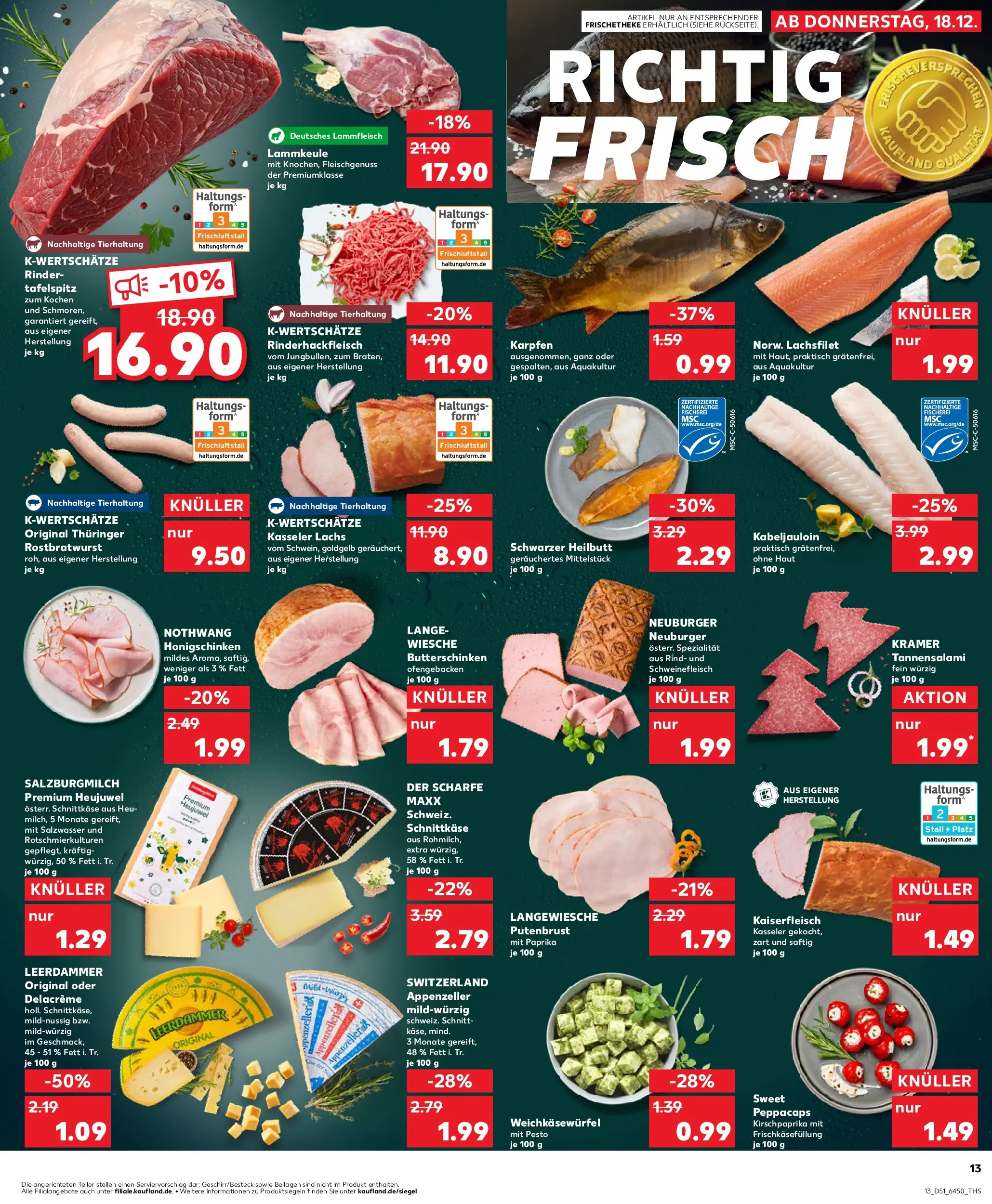 Prospekt Kaufland ab 18.12.2025 » Angebote Online zum Blättern | Seite: 13 | Produkte: Lammkeule, Leerdammer, Lachs, Paprika