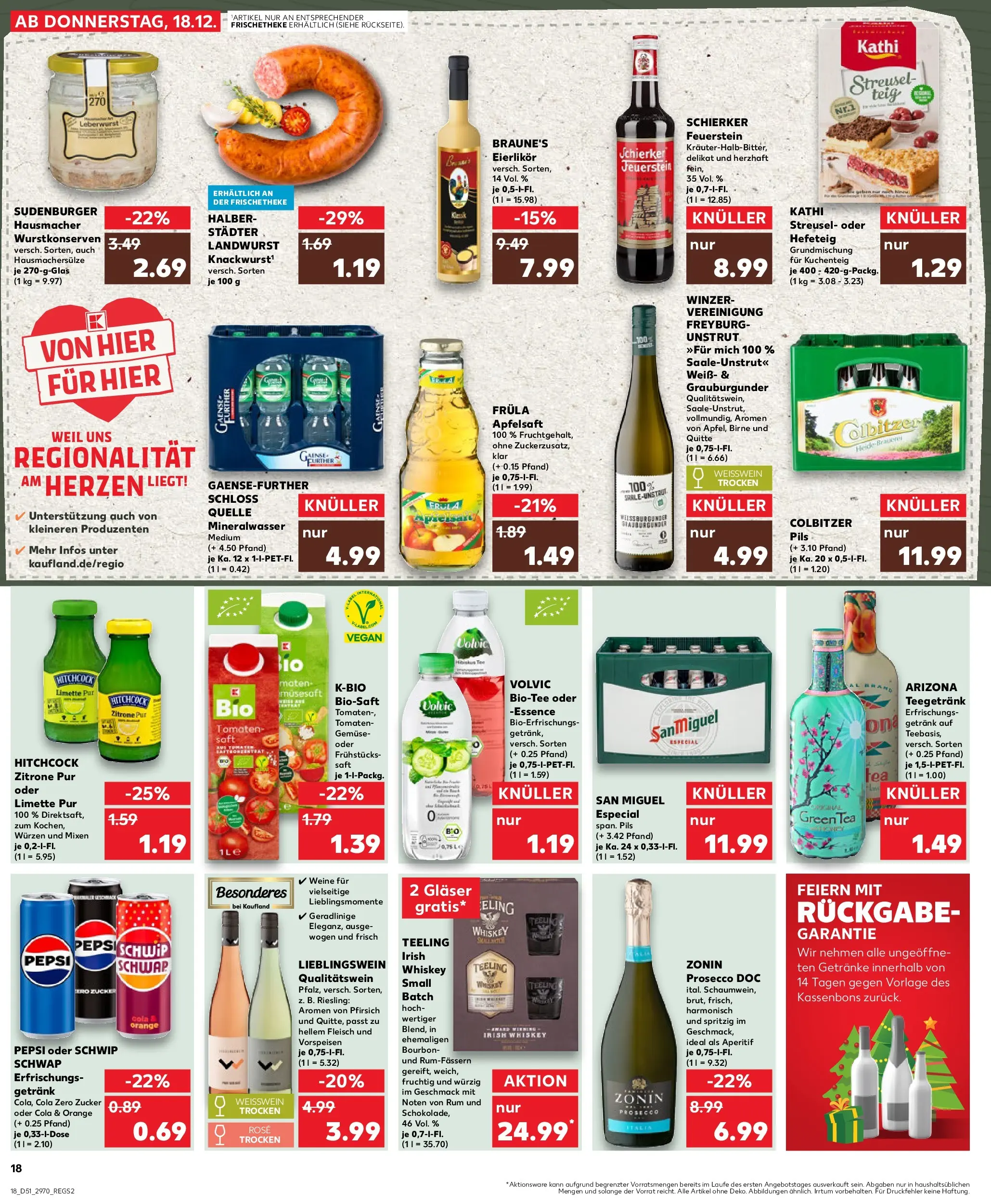 Prospekt Kaufland ab 18.12.2025 » Angebote Online zum Blättern | Seite: 18 | Produkte: Weißwein, Mineralwasser, Apple, Saft