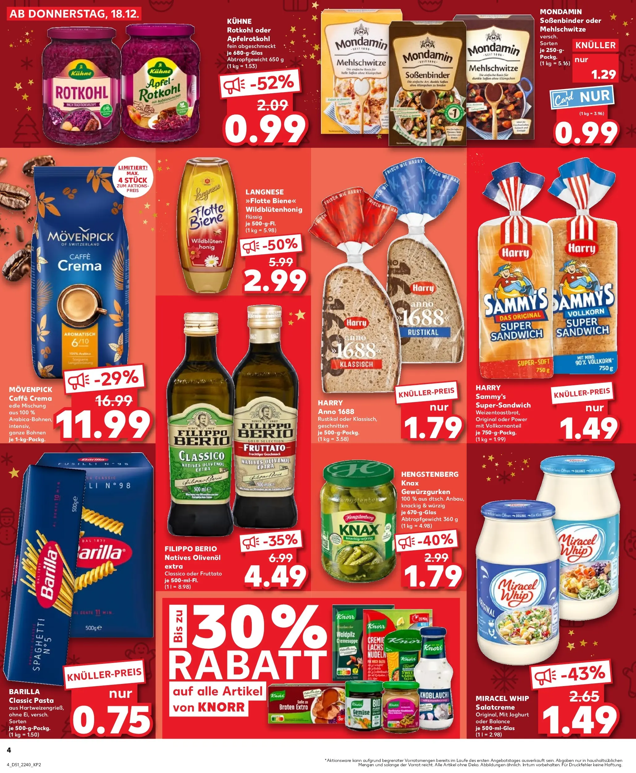 Prospekt Kaufland ab 18.12.2025 » Angebote Online zum Blättern | Seite: 4 | Produkte: Langnese, Barilla, Toast, Knoblauch