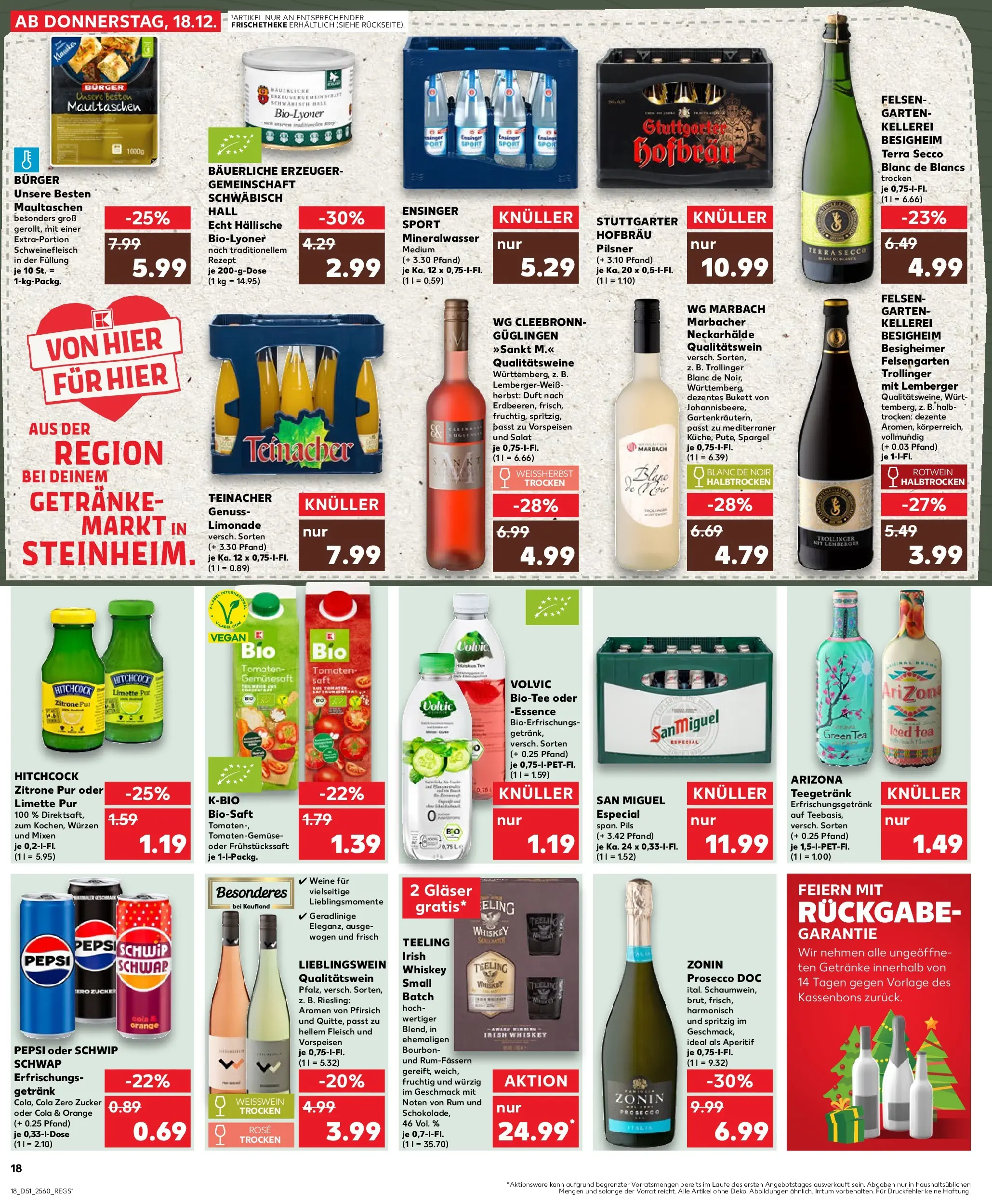 Prospekt Kaufland ab 18.12.2025 » Angebote Online zum Blättern | Seite: 18 | Produkte: Limonade, Zucker, Maultaschen, Fleisch