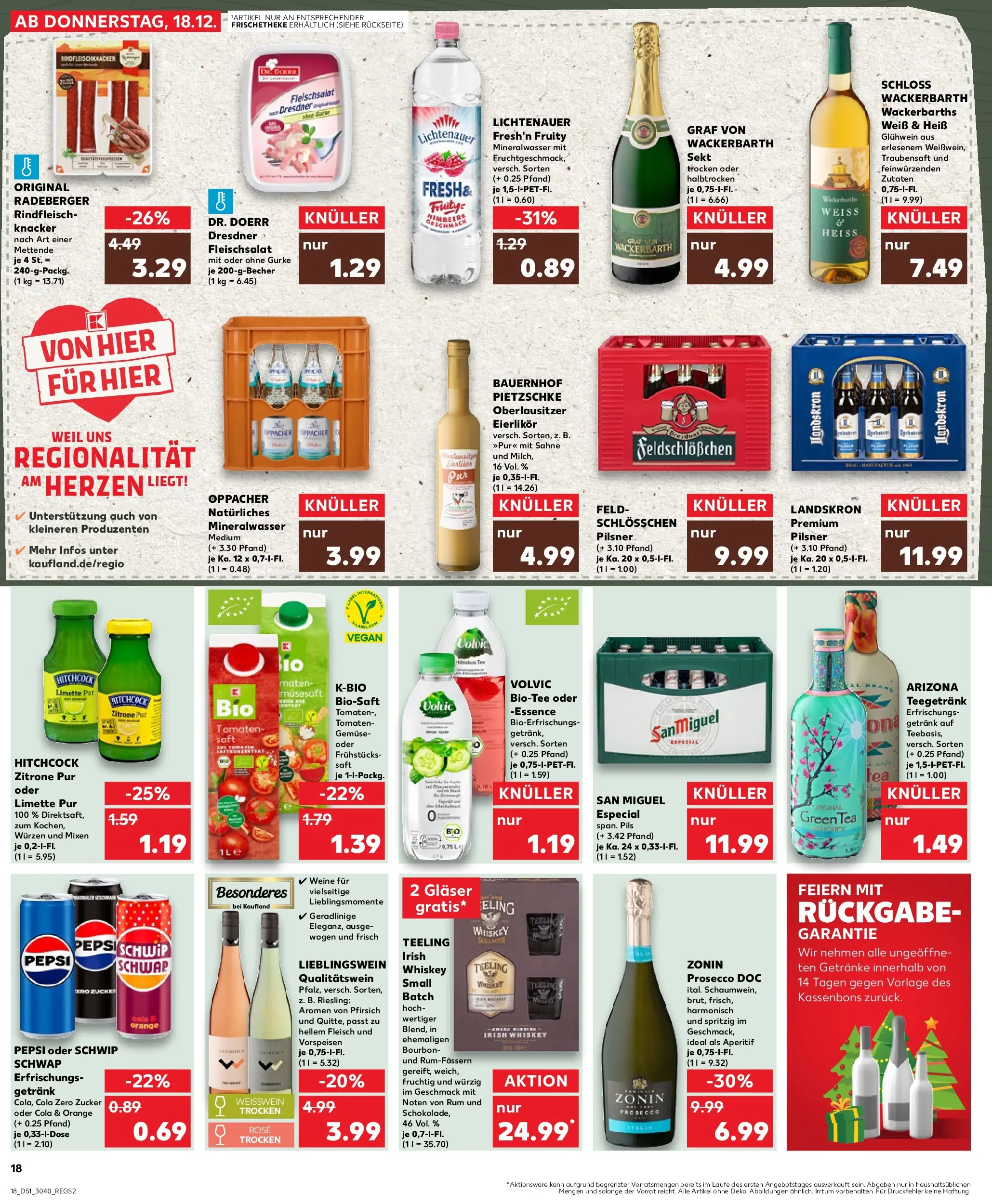 Prospekt Kaufland ab 18.12.2025 » Angebote Online zum Blättern | Seite: 18 | Produkte: Pils, Prosecco, Pfirsich, Saft