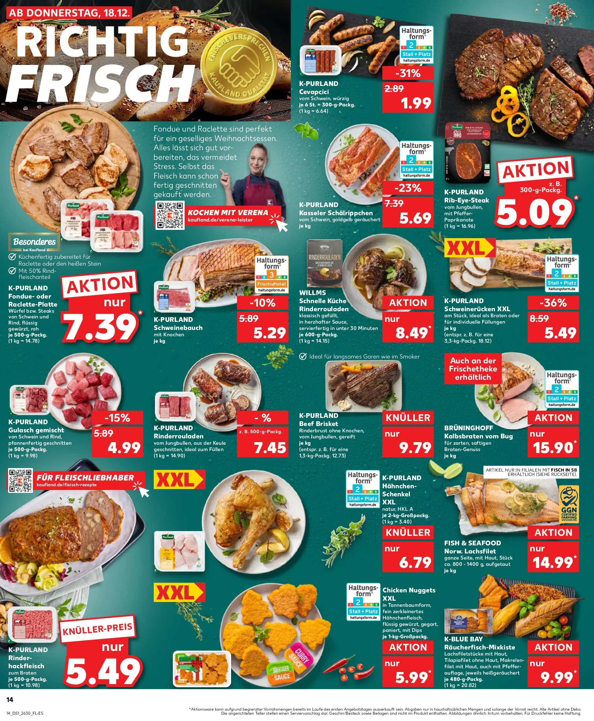 Prospekt Kaufland ab 18.12.2025 » Angebote Online zum Blättern | Seite: 14 | Produkte: Hahnchen, Cevapcici, Pfeffer, Fondue
