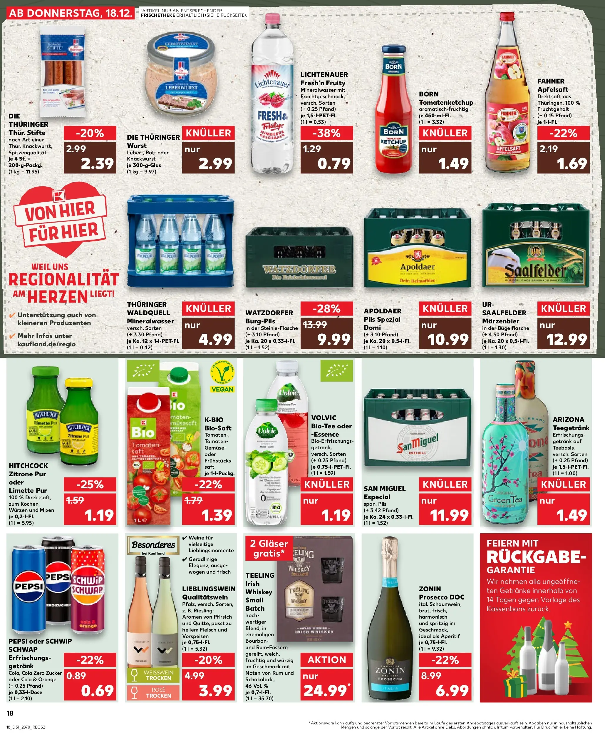 Prospekt Kaufland ab 18.12.2025 » Angebote Online zum Blättern | Seite: 18 | Produkte: Apfelsaft, Mineralwasser, Ketchup, Whiskey