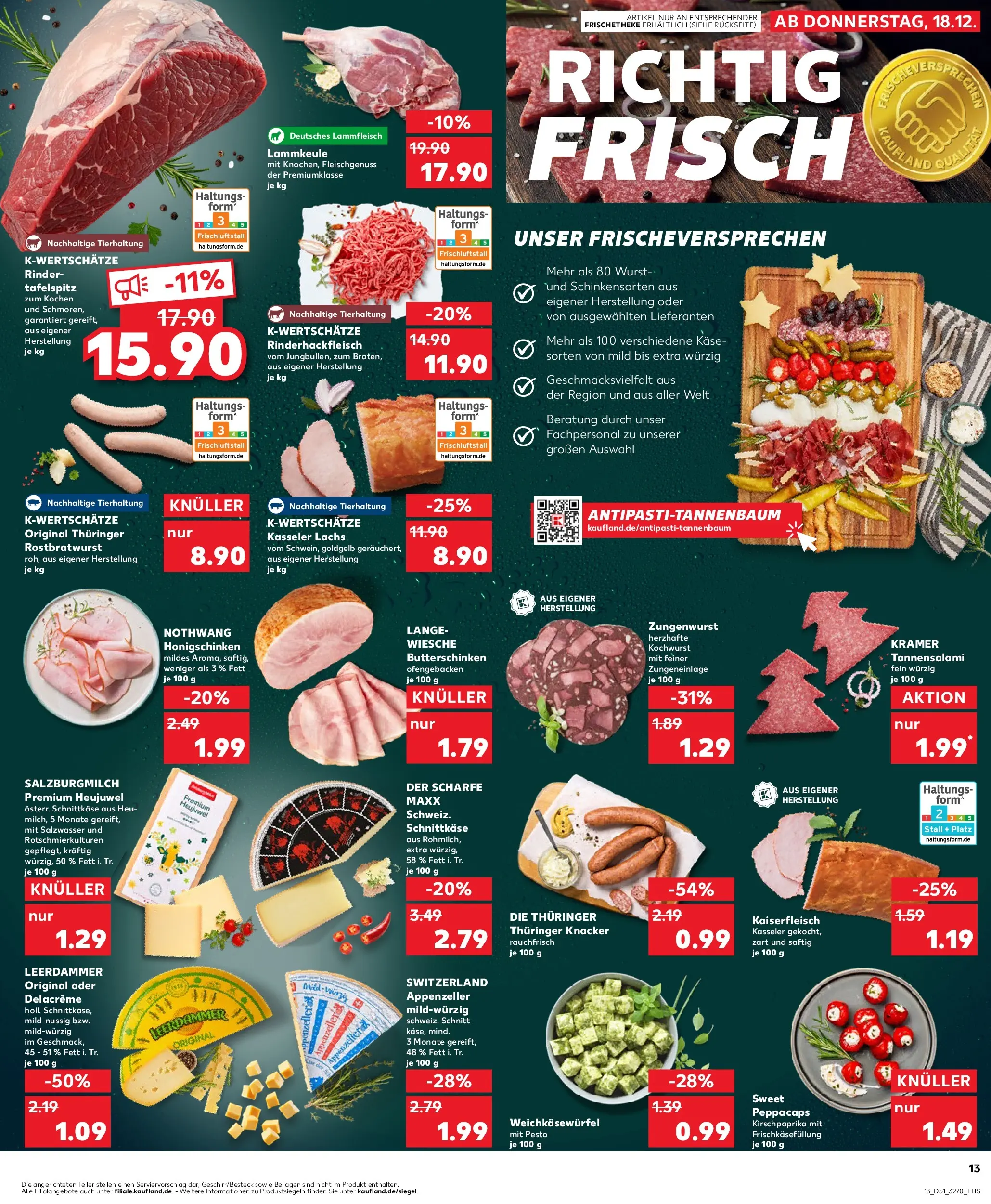 Prospekt Kaufland ab 18.12.2025 » Angebote Online zum Blättern | Seite: 13 | Produkte: Lammkeule, Tafelspitz, Wurst, Salami