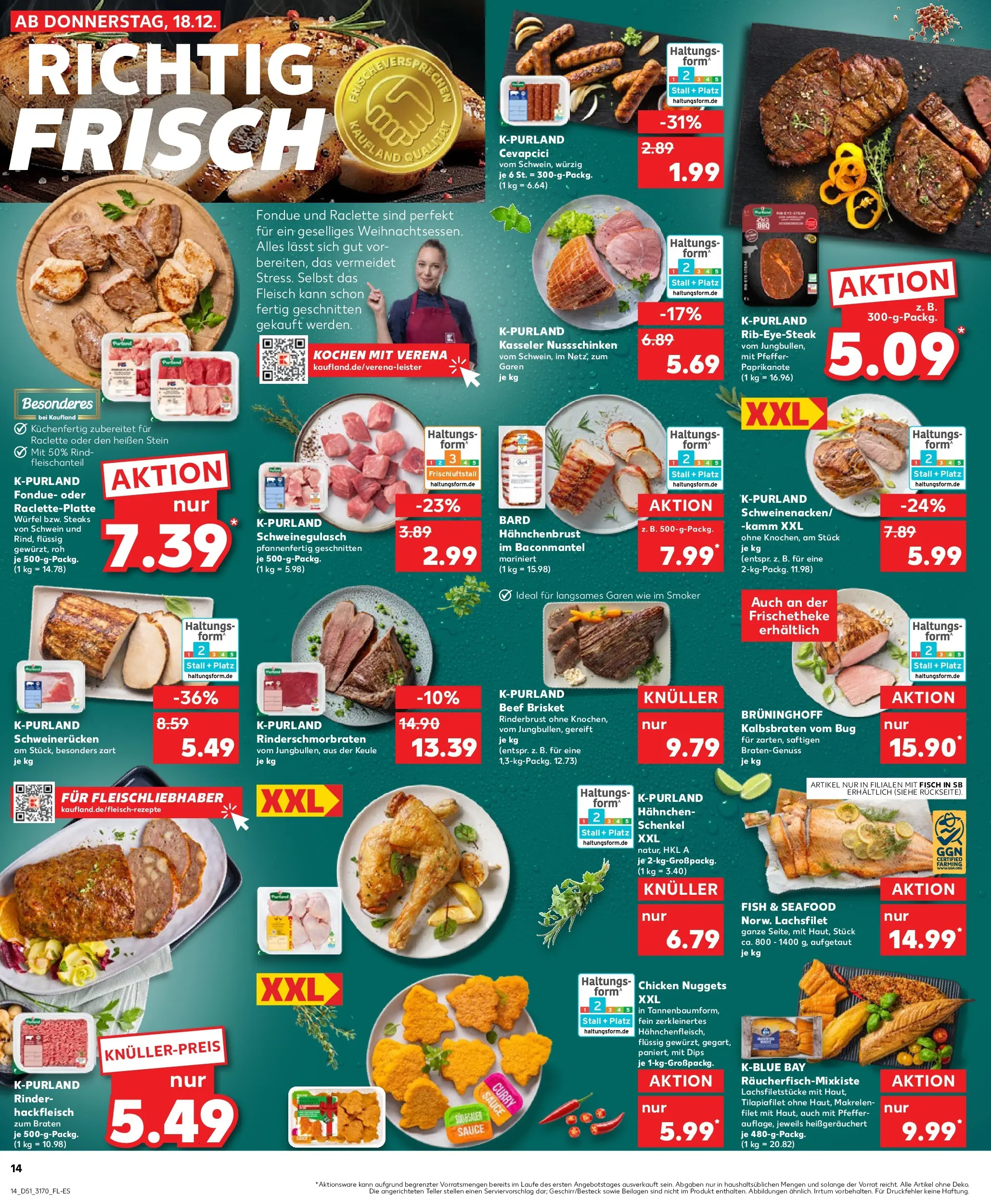 Prospekt Kaufland ab 18.12.2025 » Angebote Online zum Blättern | Seite: 14 | Produkte: Schweinerucken, Steak, Fleisch, Hackfleisch