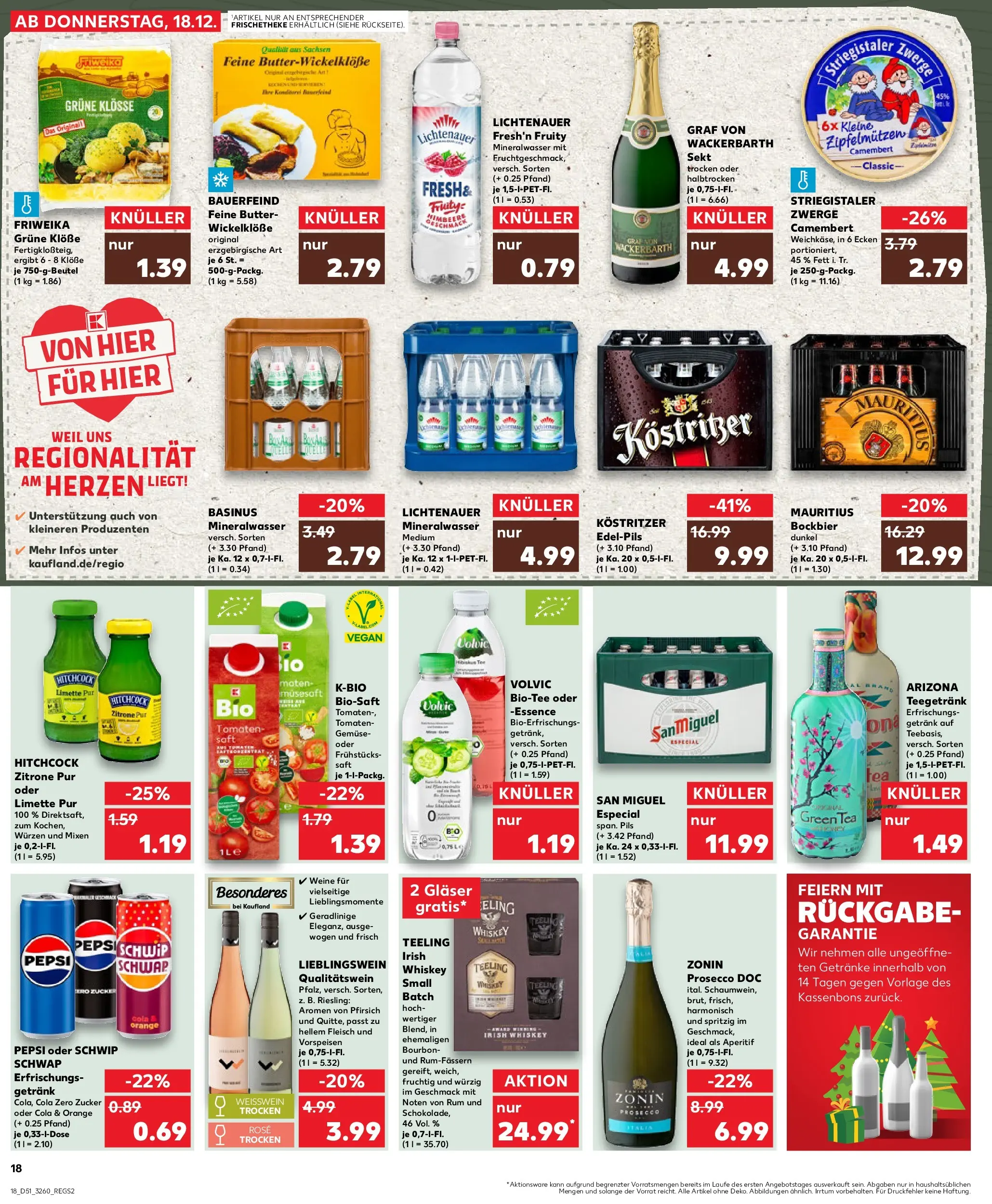 Prospekt Kaufland ab 18.12.2025 » Angebote Online zum Blättern | Seite: 18 | Produkte: Cola, Kostritzer, Tee, Volvic