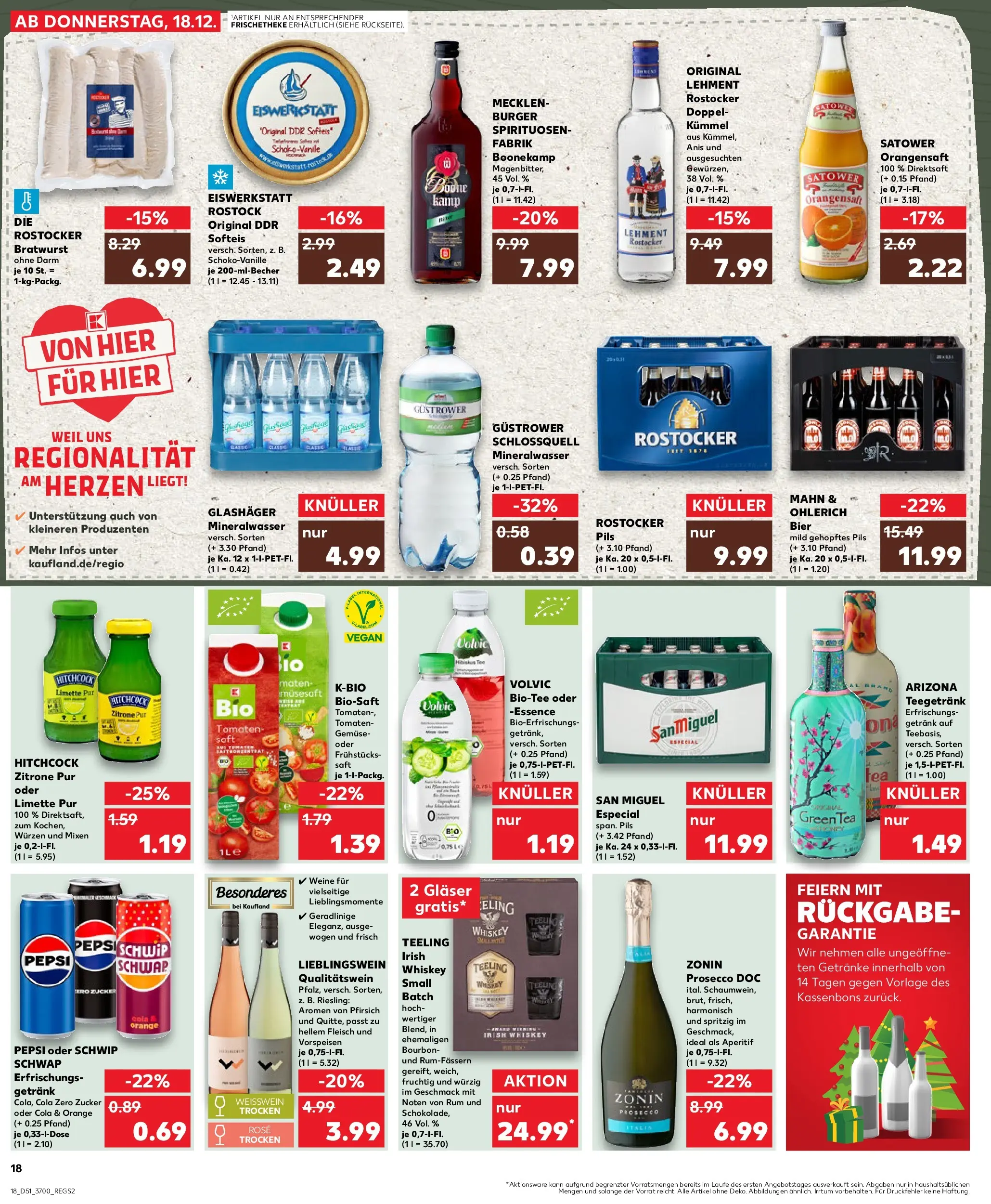 Prospekt Kaufland ab 18.12.2025 » Angebote Online zum Blättern | Seite: 18 | Produkte: Bratwurst, Burger, Mineralwasser, Pfirsich