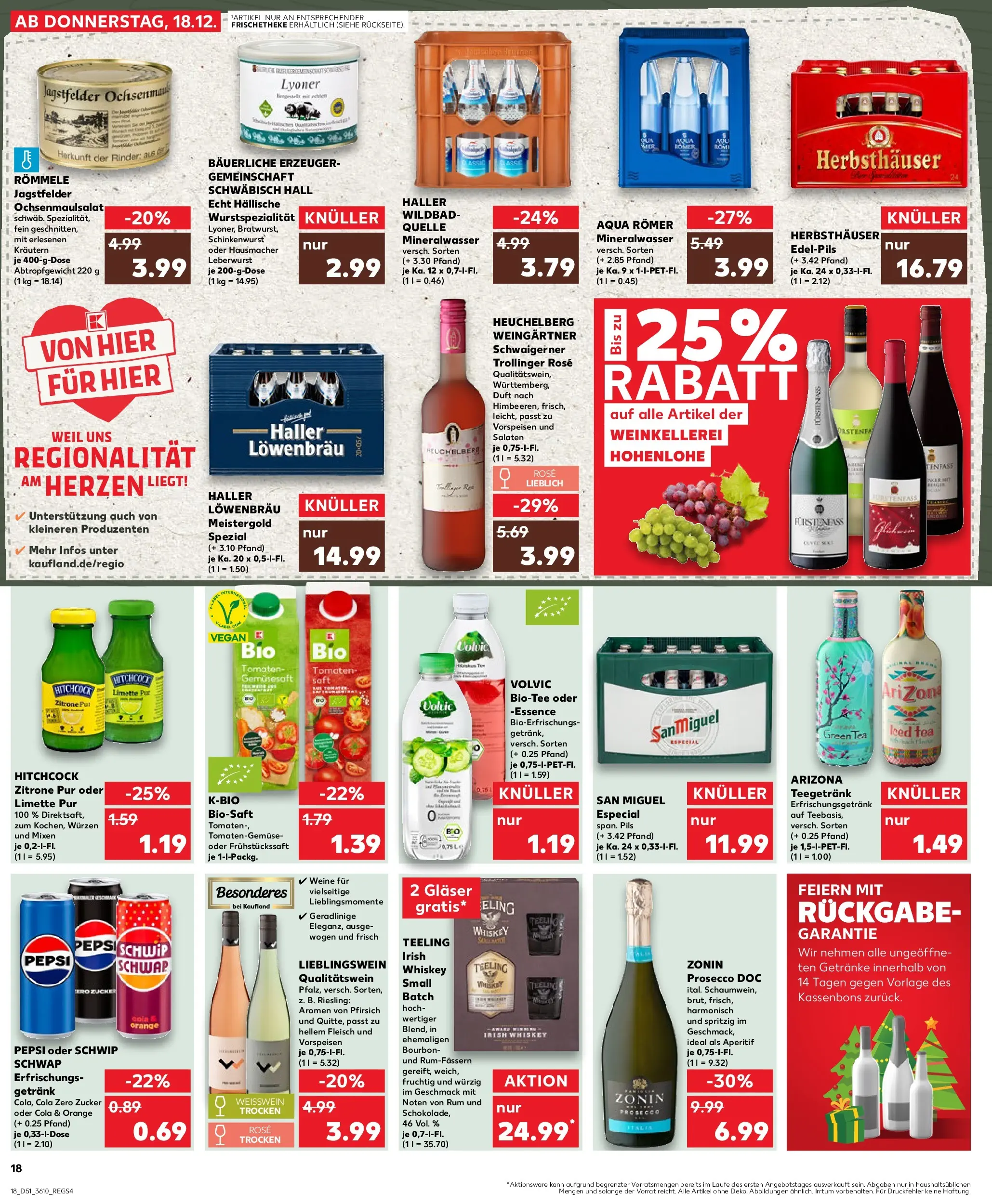 Prospekt Kaufland ab 17.12.2025 » Angebote Online zum Blättern | Seite: 18 | Produkte: Mineralwasser, Zitrone, Bourbon, Fleisch