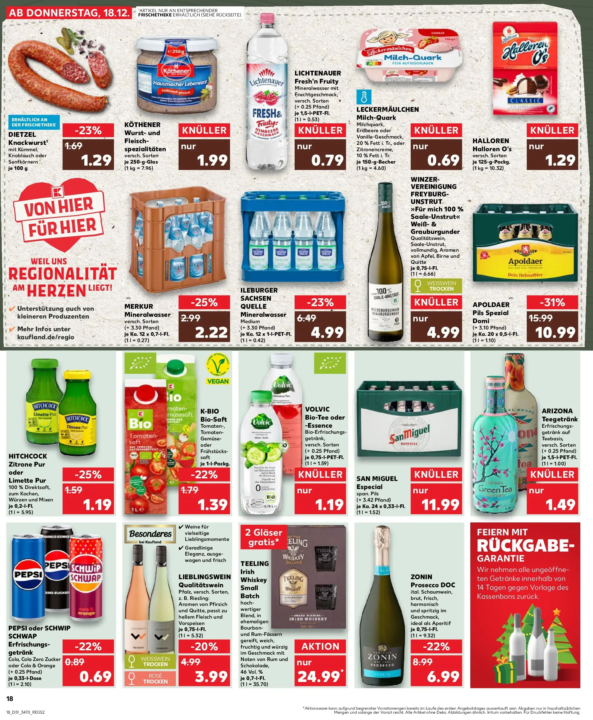 Prospekt Kaufland ab 18.12.2025 » Angebote Online zum Blättern | Seite: 18 | Produkte: Pfirsich, Birne, Himbeere, Volvic