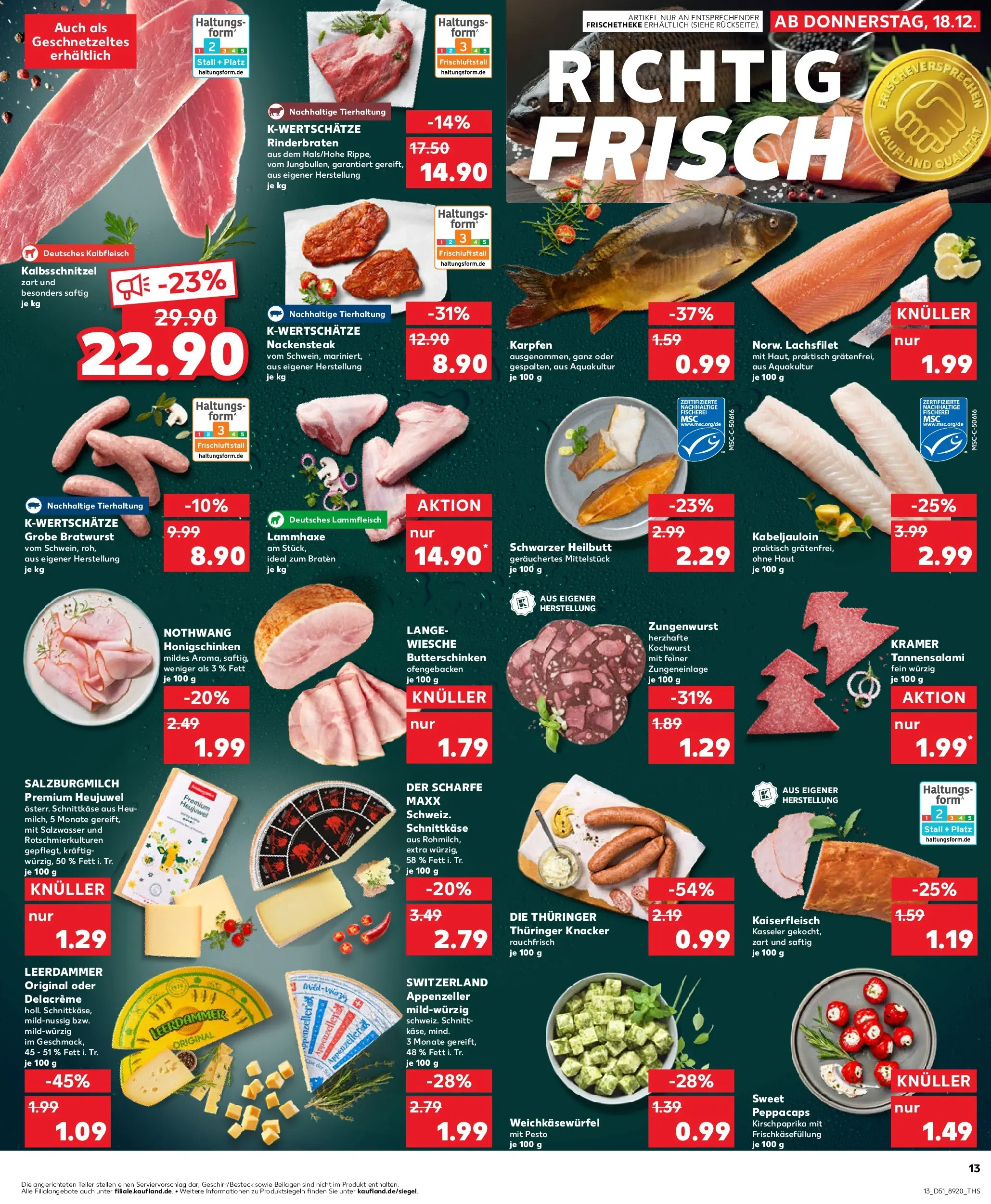 Prospekt Kaufland ab 18.12.2025 » Angebote Online zum Blättern | Seite: 13 | Produkte: Rinderbraten, Butter, Leerdammer, Salami