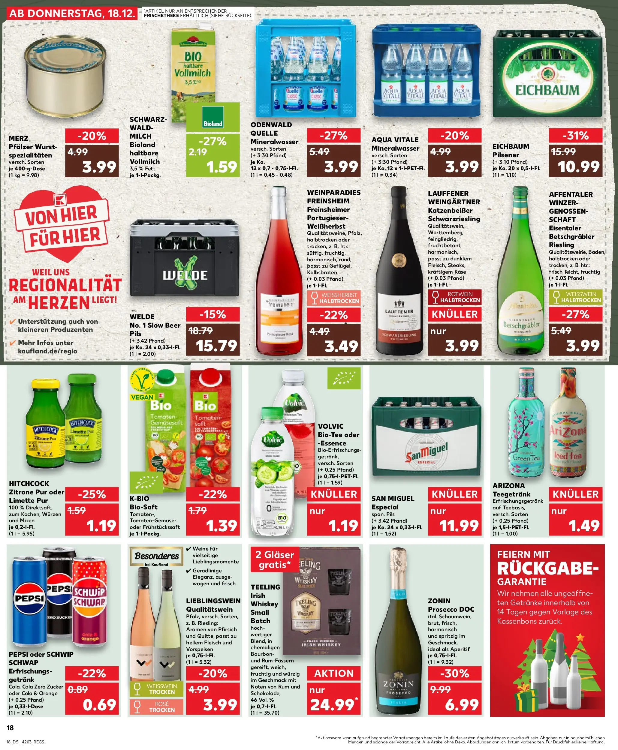 Prospekt Kaufland ab 18.12.2025 » Angebote Online zum Blättern | Seite: 18 | Produkte: Cola, Mineralwasser, Bourbon, Fleisch
