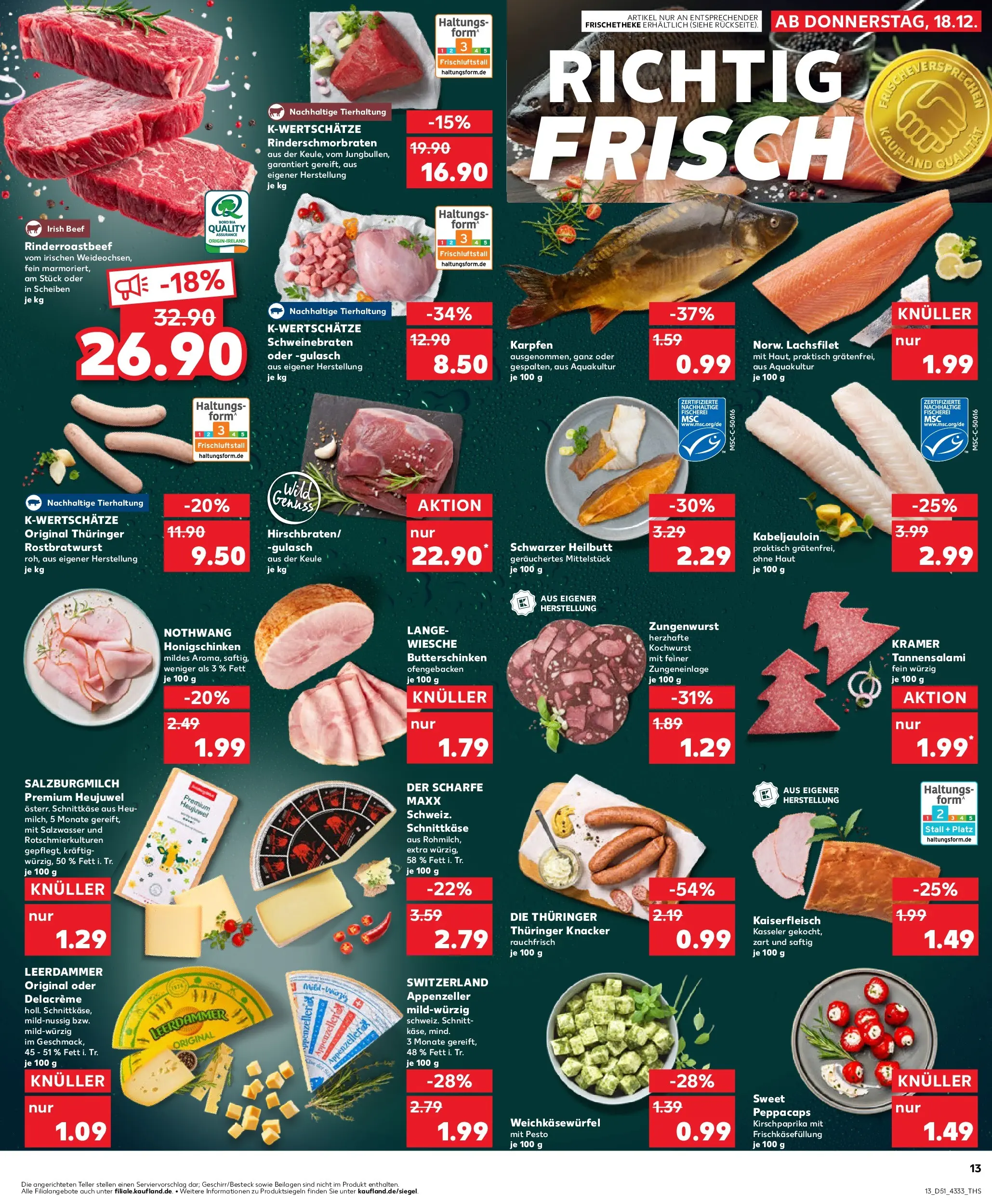 Prospekt Kaufland ab 18.12.2025 » Angebote Online zum Blättern | Seite: 13 | Produkte: Leerdammer, Gulasch, Salami