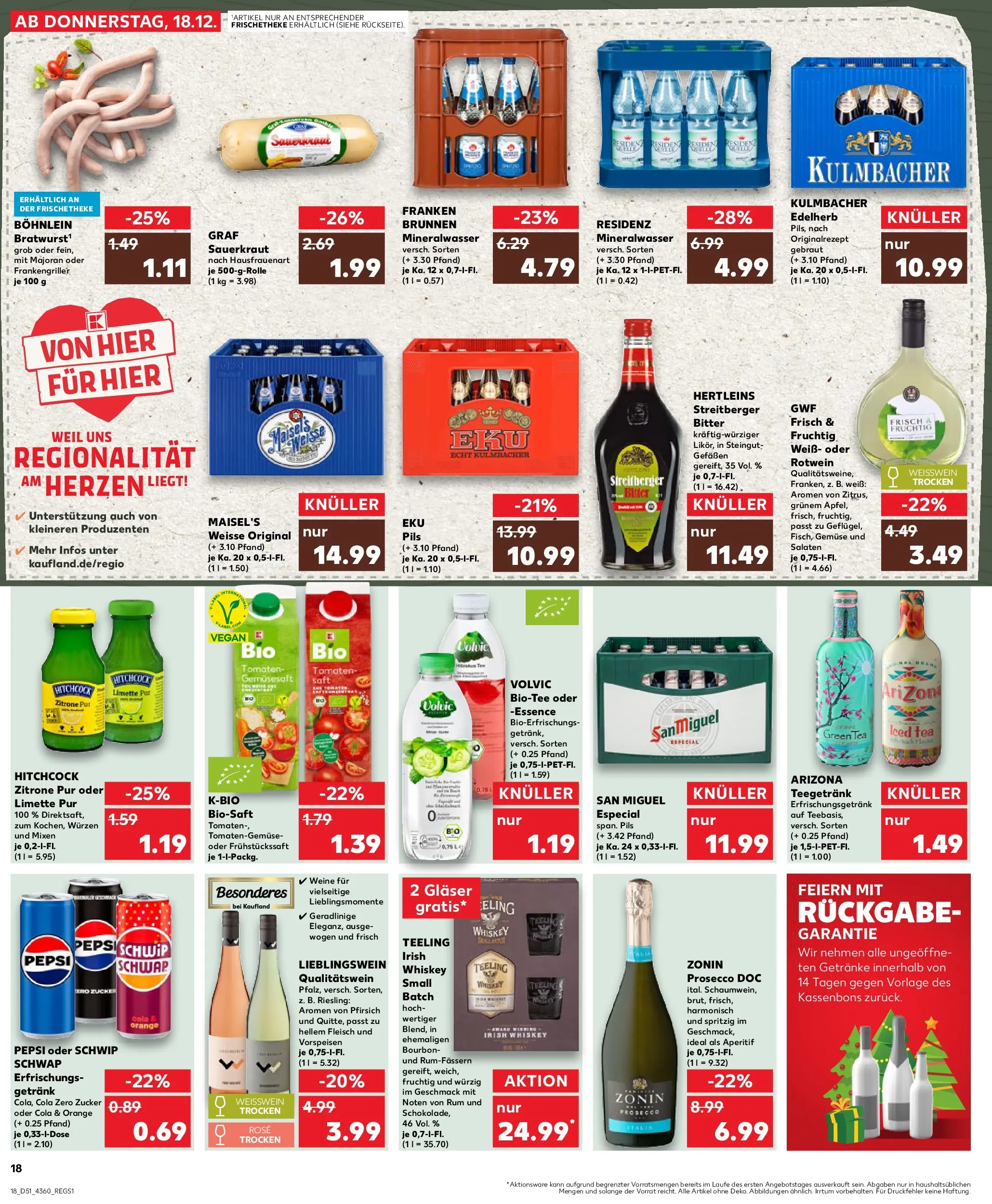 Prospekt Kaufland ab 18.12.2025 » Angebote Online zum Blättern | Seite: 18 | Produkte: Weißwein, Mineralwasser, Prosecco, Whiskey