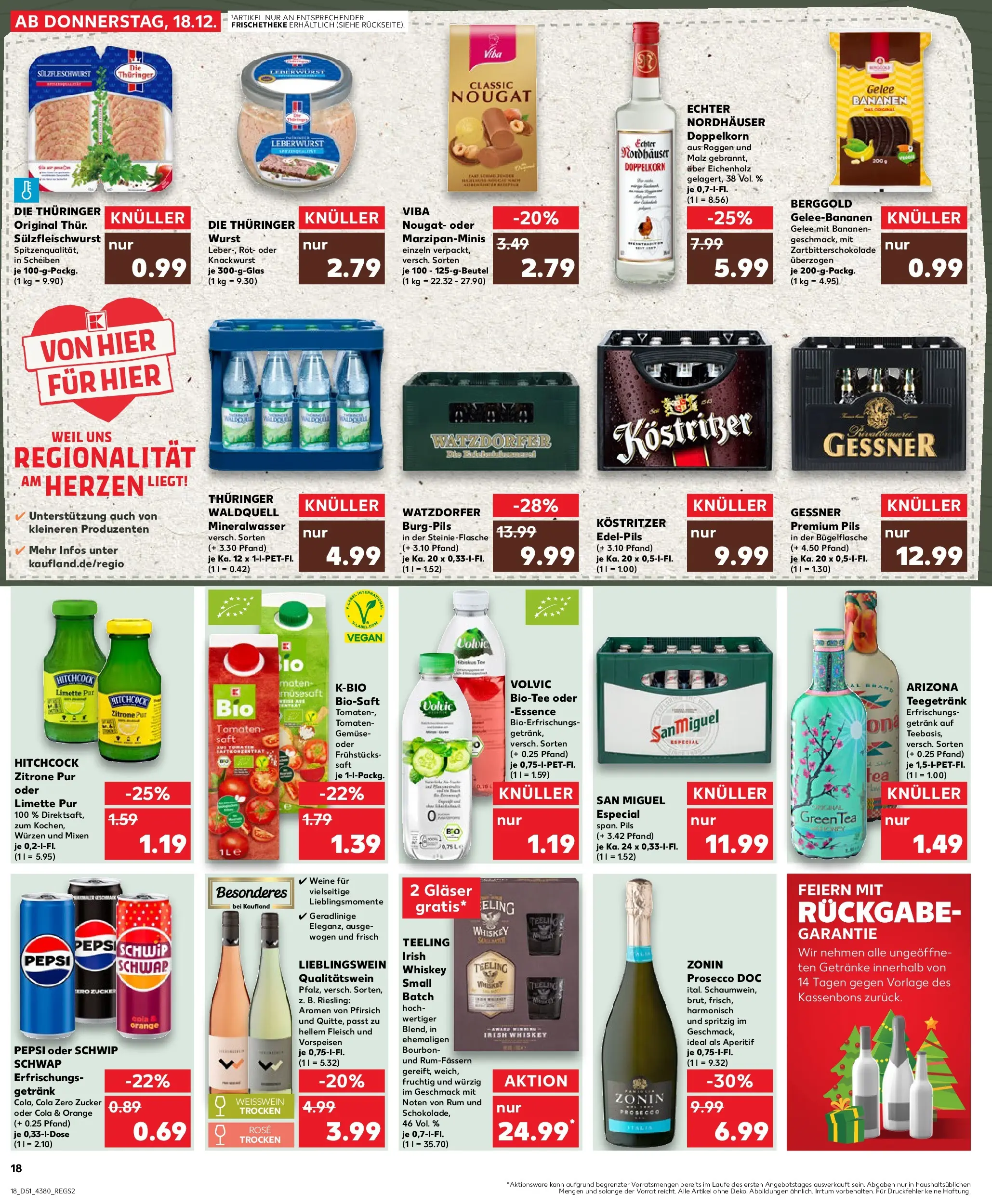 Prospekt Kaufland ab 18.12.2025 » Angebote Online zum Blättern | Seite: 18 | Produkte: Cola, Prosecco, Saft, Fleisch