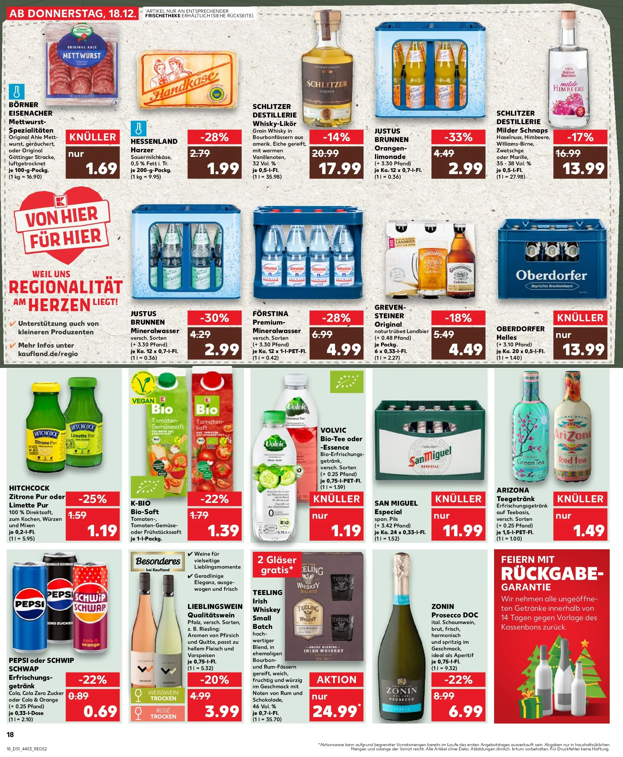 Prospekt Kaufland ab 18.12.2025 » Angebote Online zum Blättern | Seite: 18 | Produkte: Schnaps, Orangen, Volvic, Fleisch