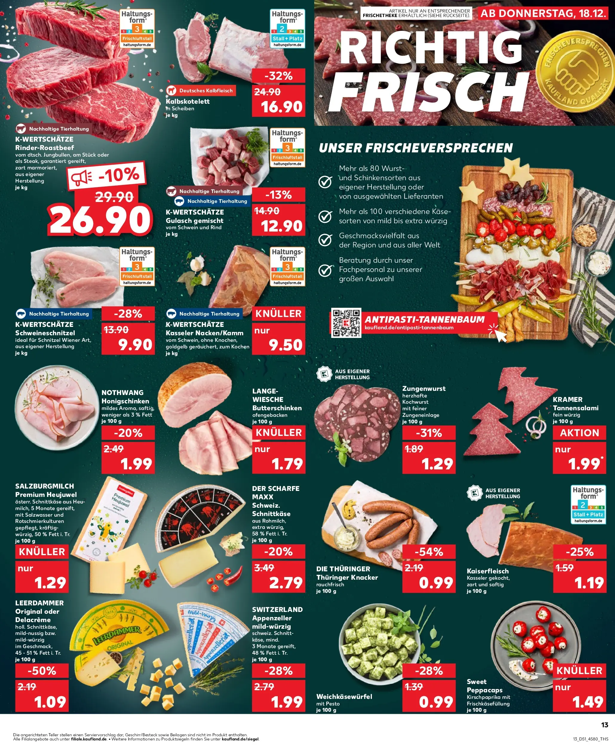 Prospekt Kaufland ab 18.12.2025 » Angebote Online zum Blättern | Seite: 13 | Produkte: Käse, Leerdammer, Gulasch, Salami