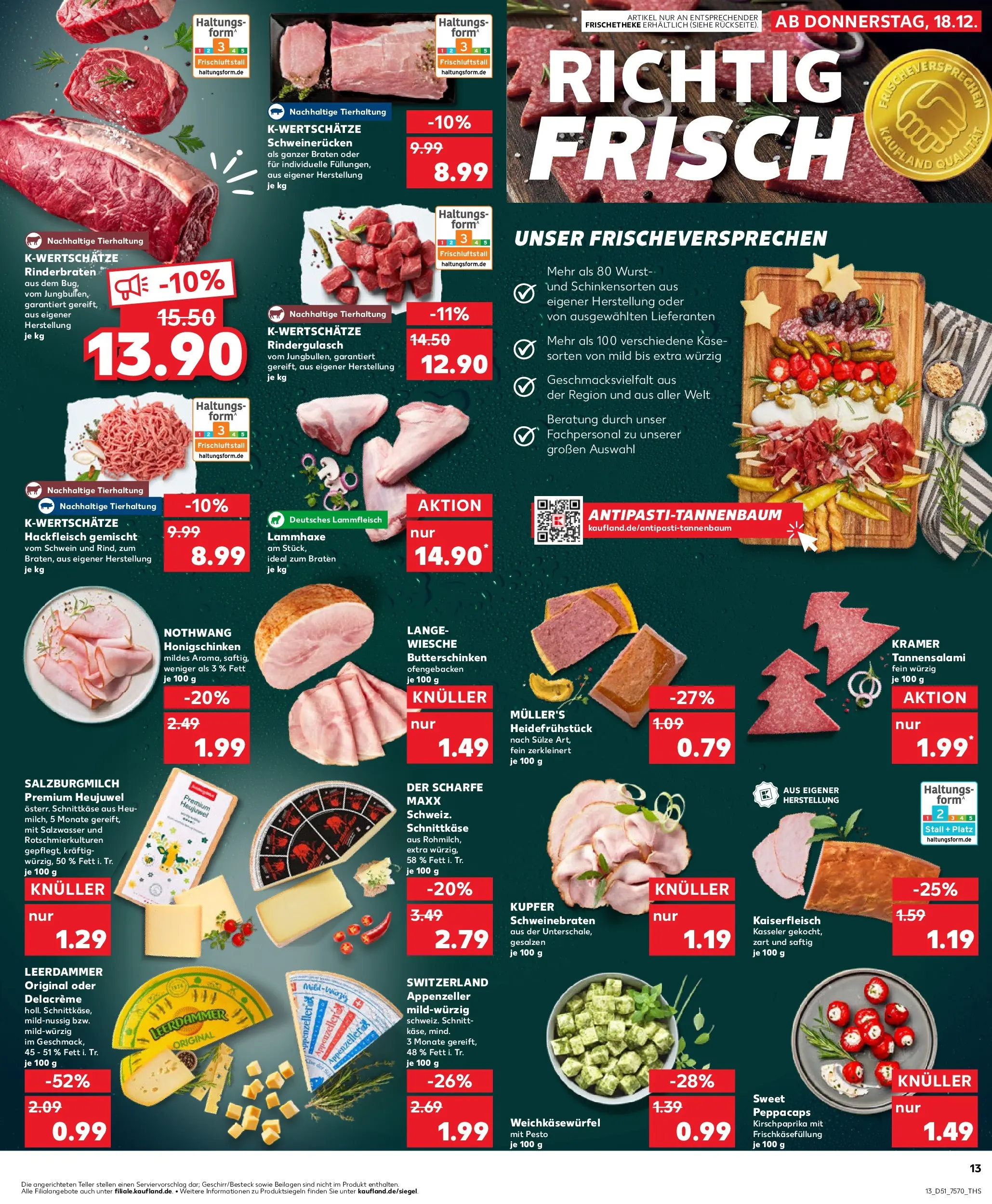 Prospekt Kaufland ab 18.12.2025 » Angebote Online zum Blättern | Seite: 13 | Produkte: Rindergulasch, Butter, Leerdammer, Schweinerucken