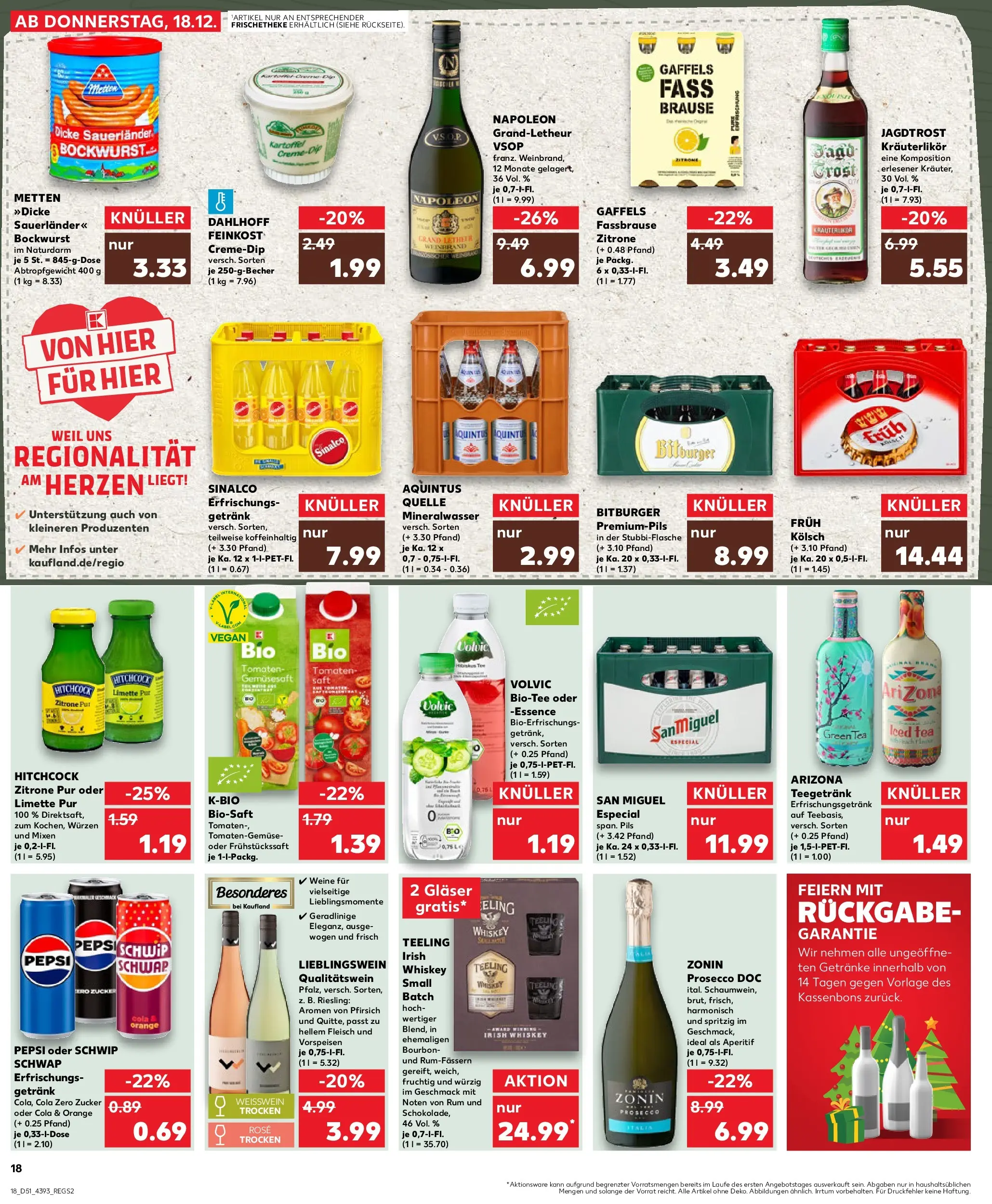 Prospekt Kaufland ab 18.12.2025 » Angebote Online zum Blättern | Seite: 18 | Produkte: Bockwurst, Tomaten, Zucker, Volvic