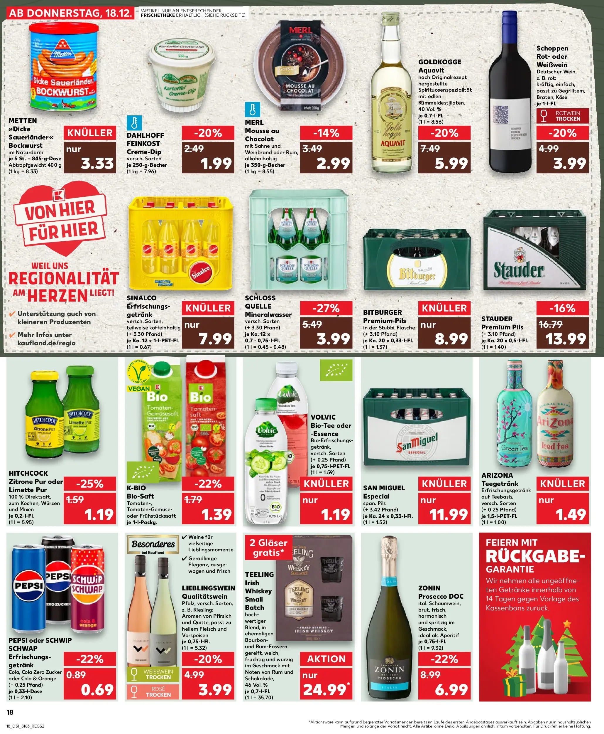 Prospekt Kaufland ab 18.12.2025 » Angebote Online zum Blättern | Seite: 18 | Produkte: Cola, Mineralwasser, Bourbon, Whiskey