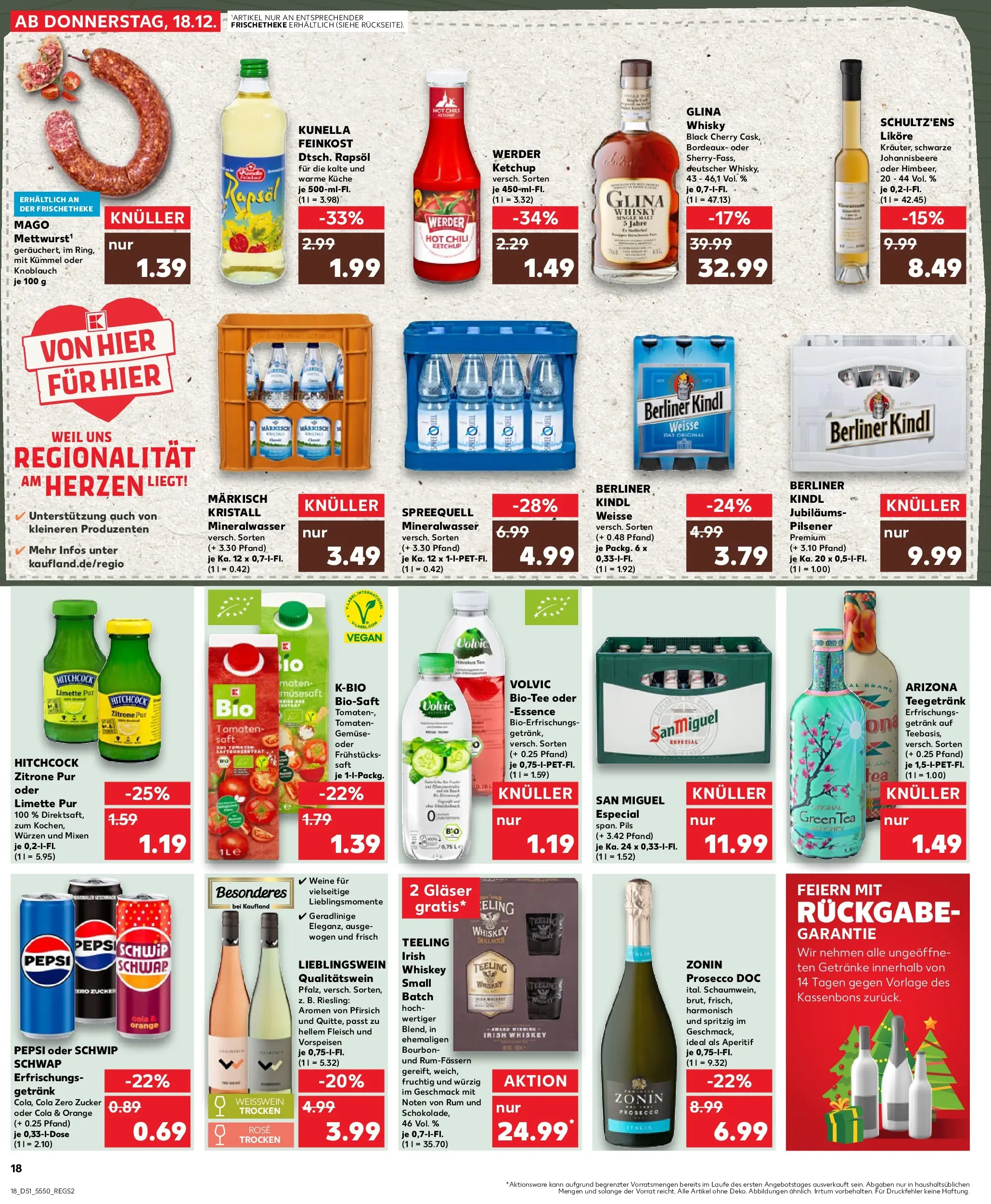 Prospekt Kaufland ab 18.12.2025 » Angebote Online zum Blättern | Seite: 18 | Produkte: Mineralwasser, Knoblauch, Pfirsich, Ketchup