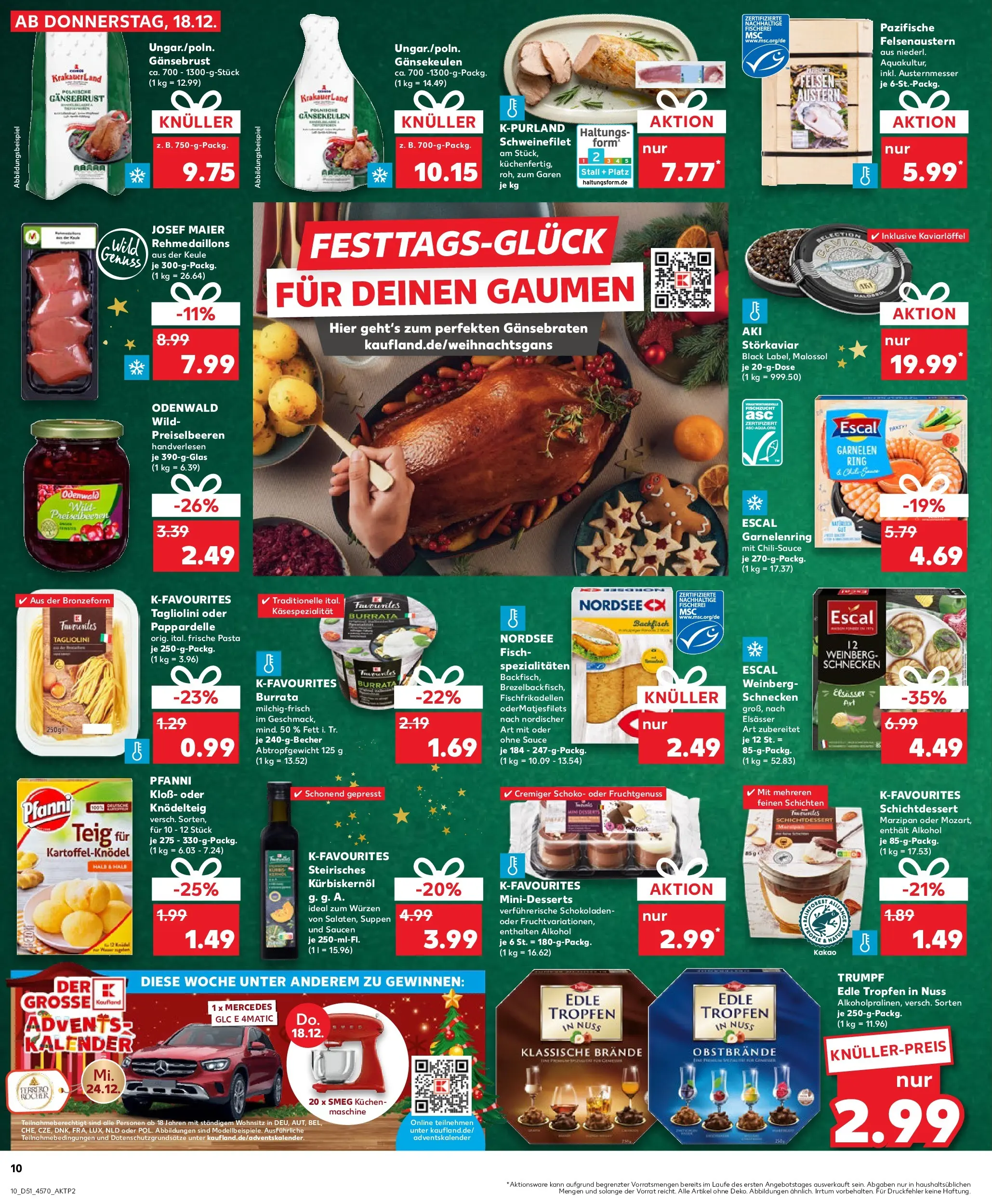 Prospekt Kaufland ab 18.12.2025 » Angebote Online zum Blättern | Seite: 10 | Produkte: Garnelen, Schweinefilet, Burrata, Kuchen