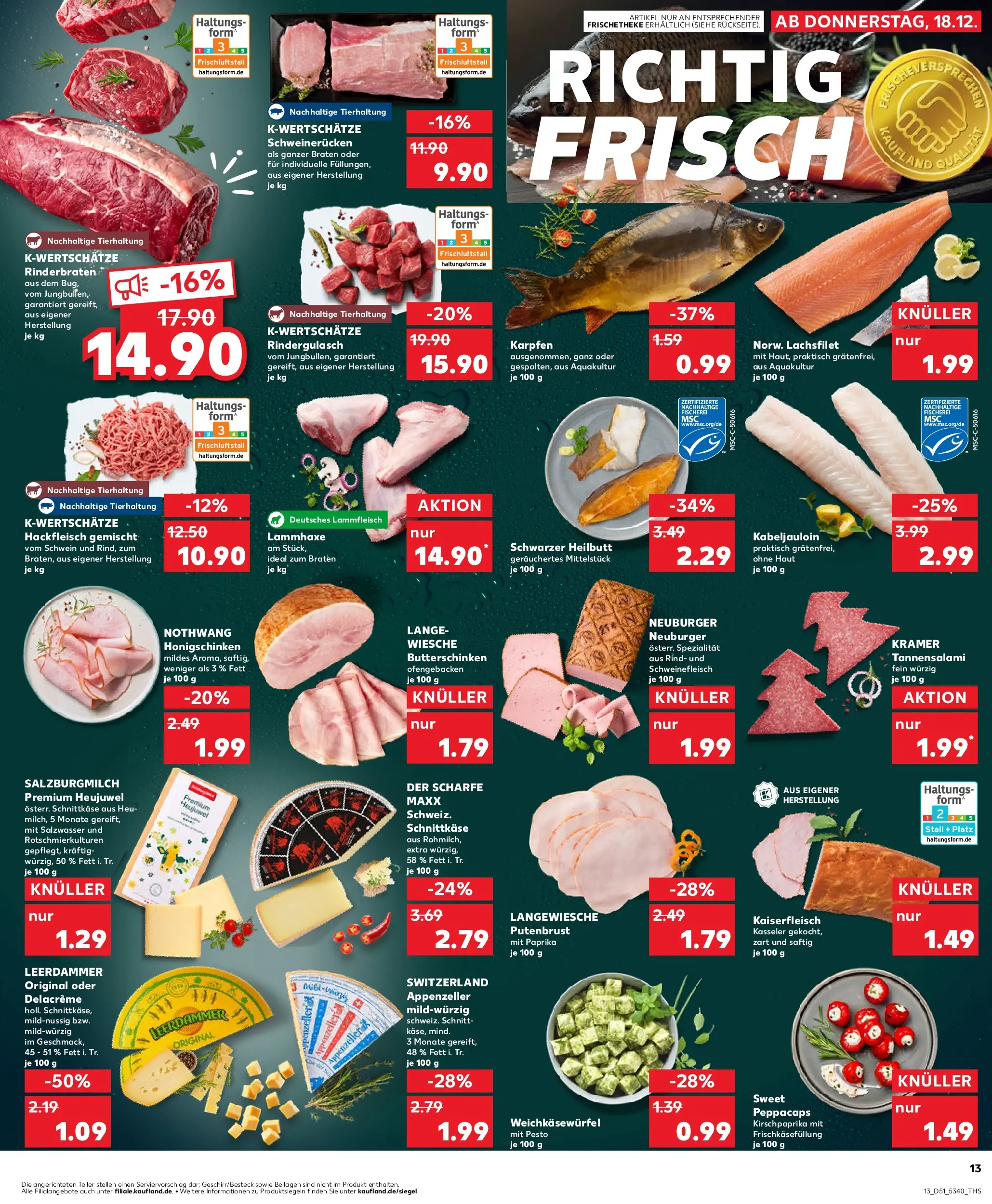 Prospekt Kaufland ab 18.12.2025 » Angebote Online zum Blättern | Seite: 13 | Produkte: Rinderbraten, Leerdammer, Paprika, Hackfleisch