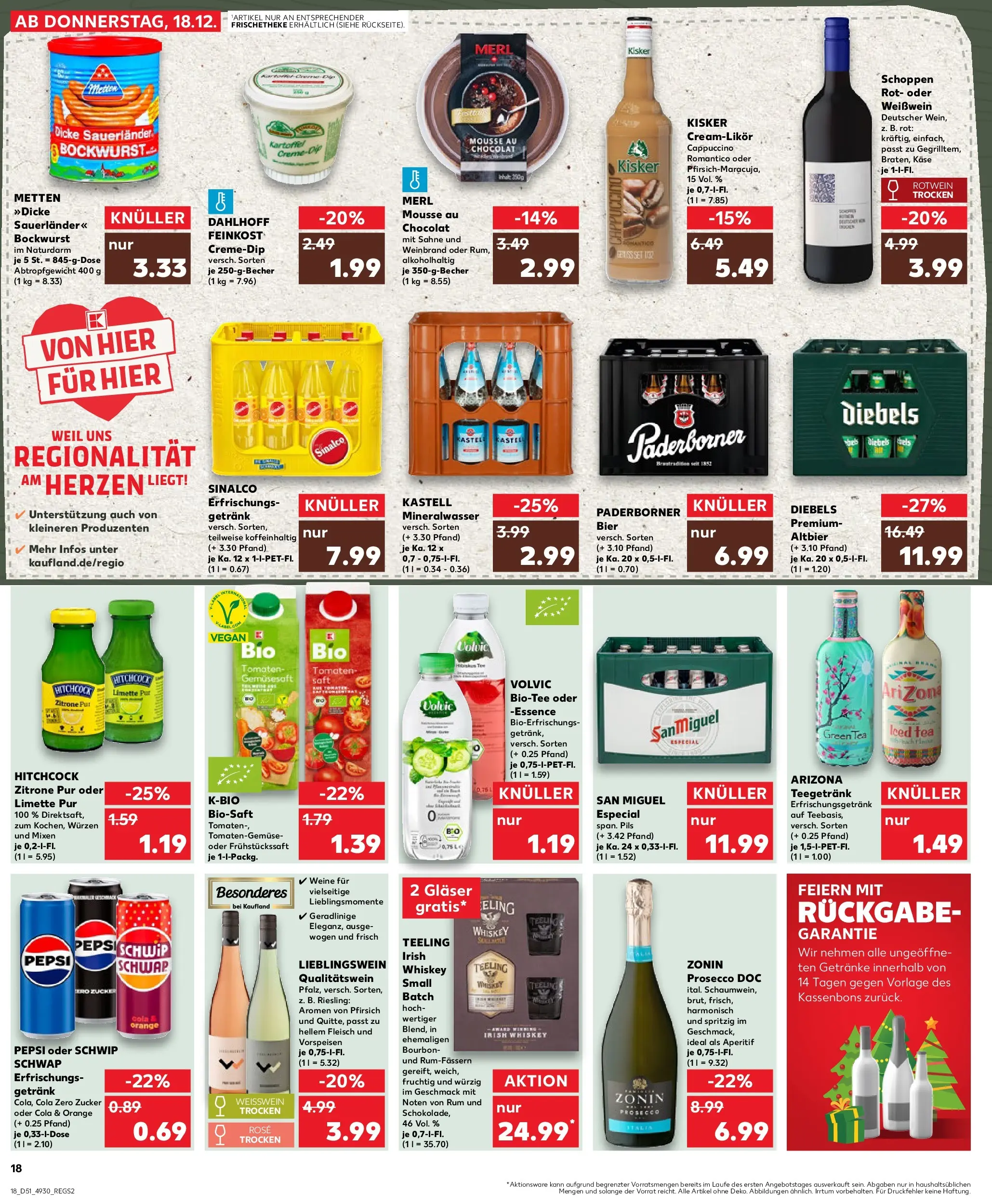 Prospekt Kaufland ab 18.12.2025 » Angebote Online zum Blättern | Seite: 18 | Produkte: Rotwein, Zitrone, Pfirsich, Whiskey