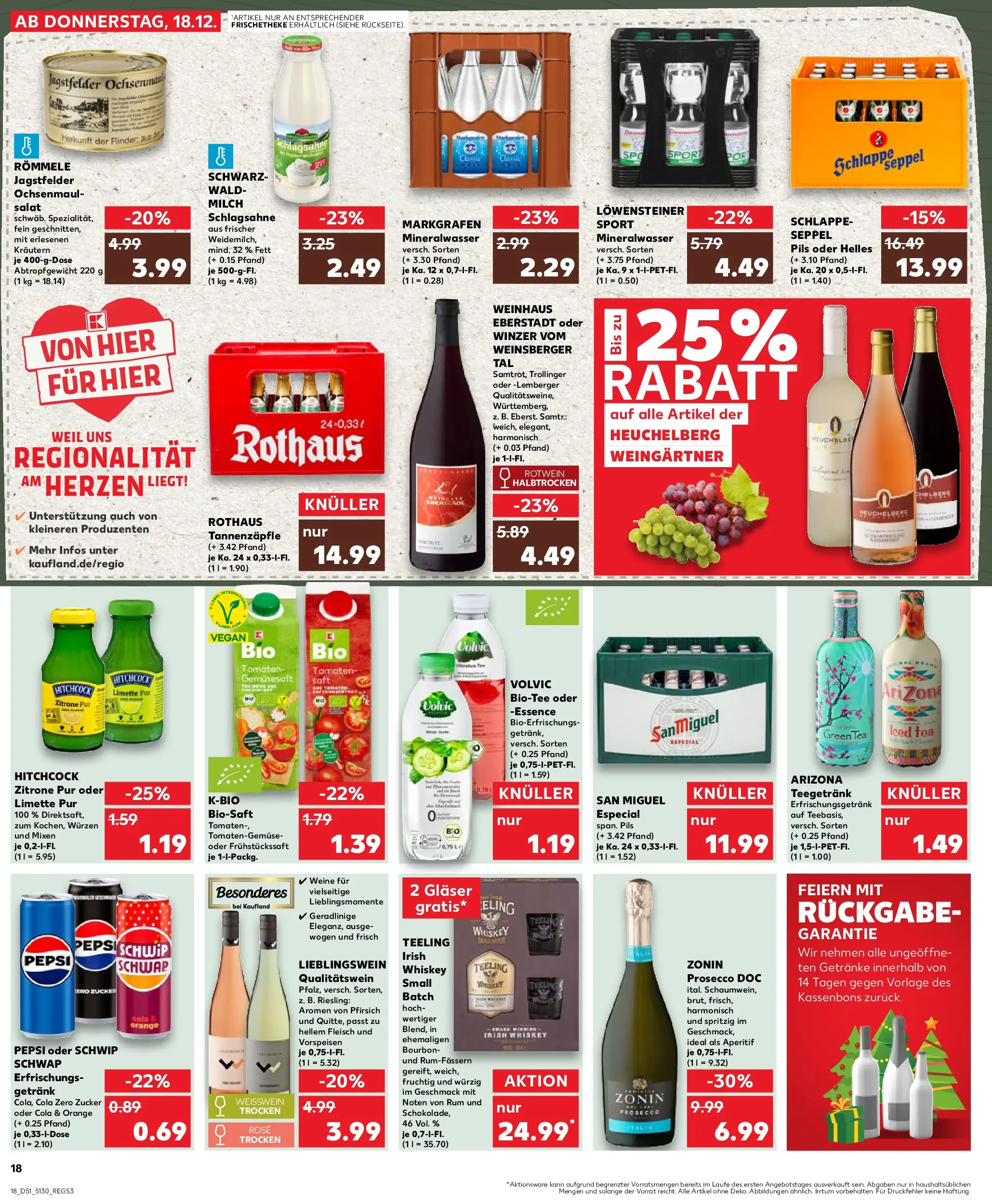 Prospekt Kaufland ab 18.12.2025 » Angebote Online zum Blättern | Seite: 18 | Produkte: Schlagsahne, Weißwein, Tomaten, Whiskey