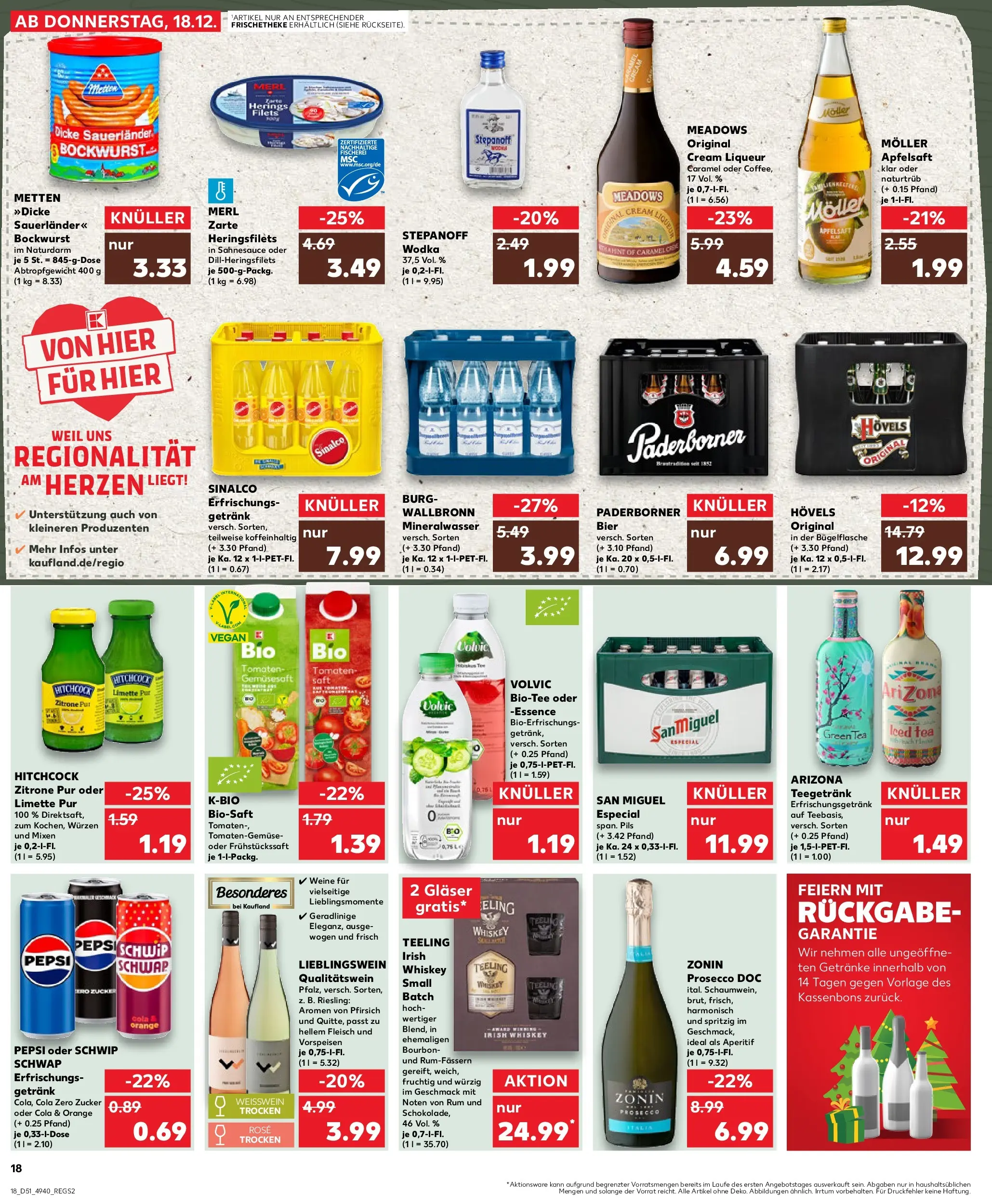 Prospekt Kaufland ab 18.12.2025 » Angebote Online zum Blättern | Seite: 18 | Produkte: Bockwurst, Dicke sauerlander bockwurst, Bier, Mineralwasser