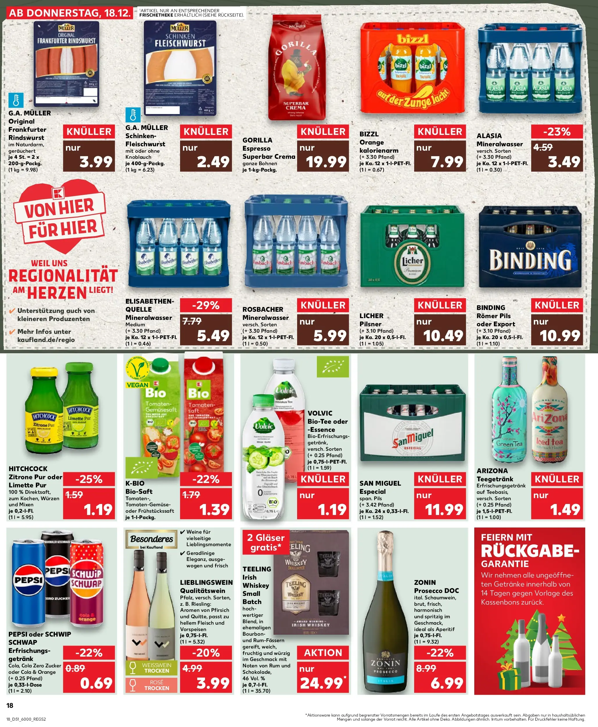 Prospekt Kaufland ab 18.12.2025 » Angebote Online zum Blättern | Seite: 18 | Produkte: Mineralwasser, Zucker, Schinken, Bourbon