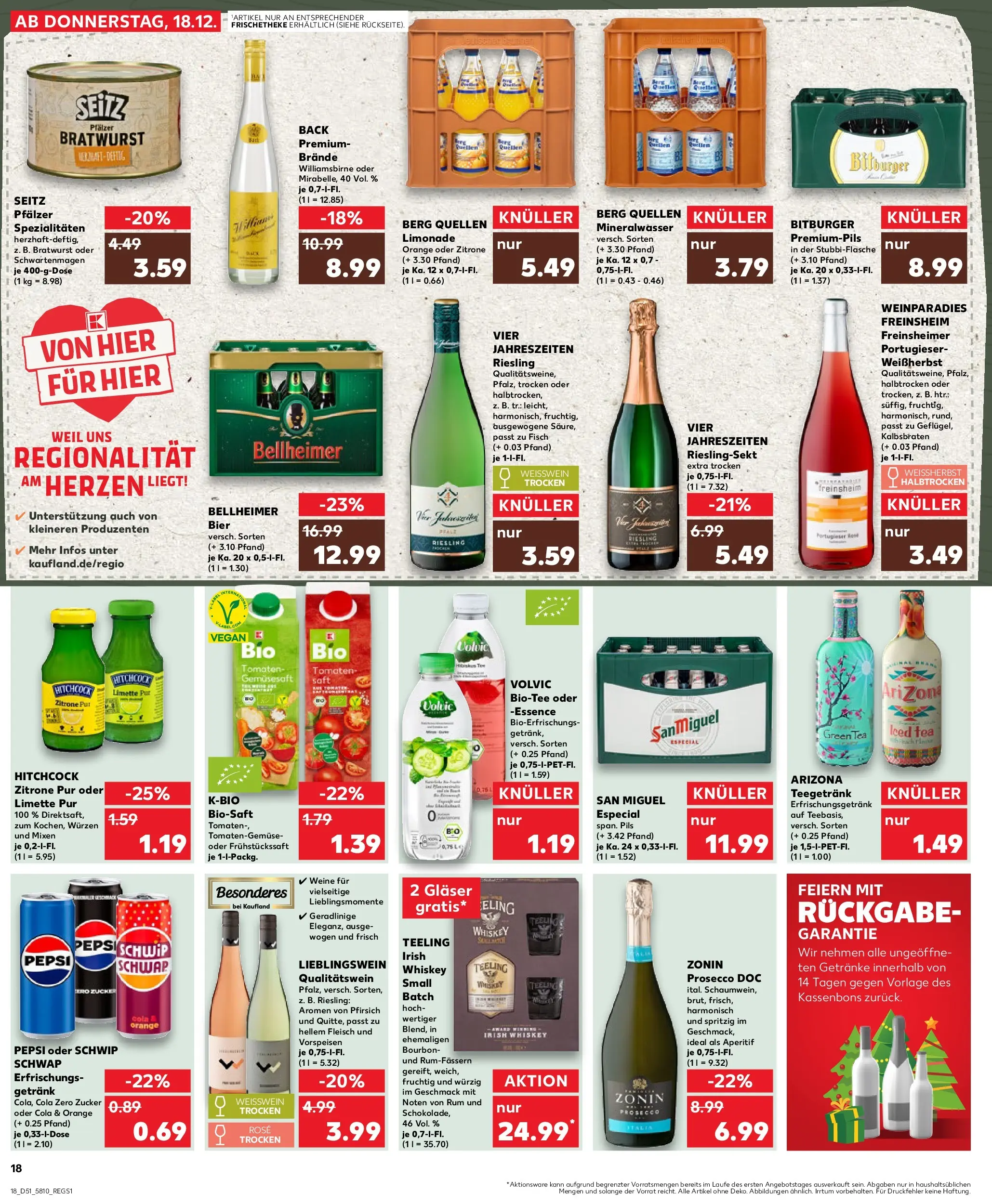 Prospekt Kaufland ab 18.12.2025 » Angebote Online zum Blättern | Seite: 18 | Produkte: Cola, Rum, Volvic, Fleisch