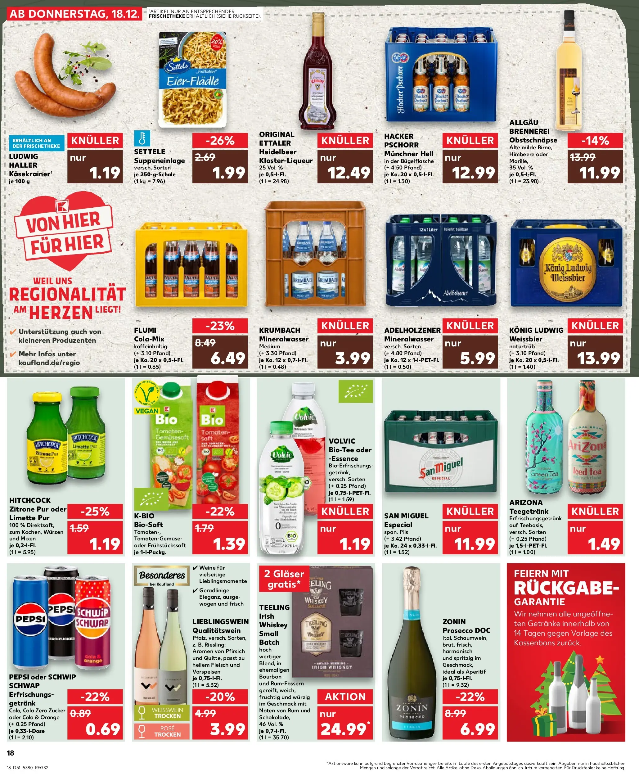 Prospekt Kaufland ab 18.12.2025 » Angebote Online zum Blättern | Seite: 18 | Produkte: Käsekrainer, Prosecco, Zucker, Fleisch
