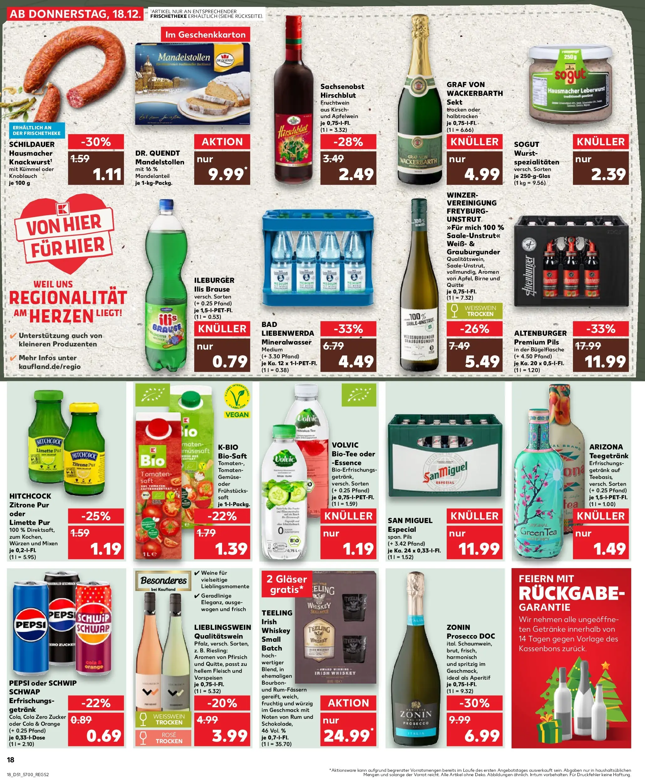 Prospekt Kaufland ab 18.12.2025 » Angebote Online zum Blättern | Seite: 18 | Produkte: Wurst, Pfirsich, Birne, Volvic