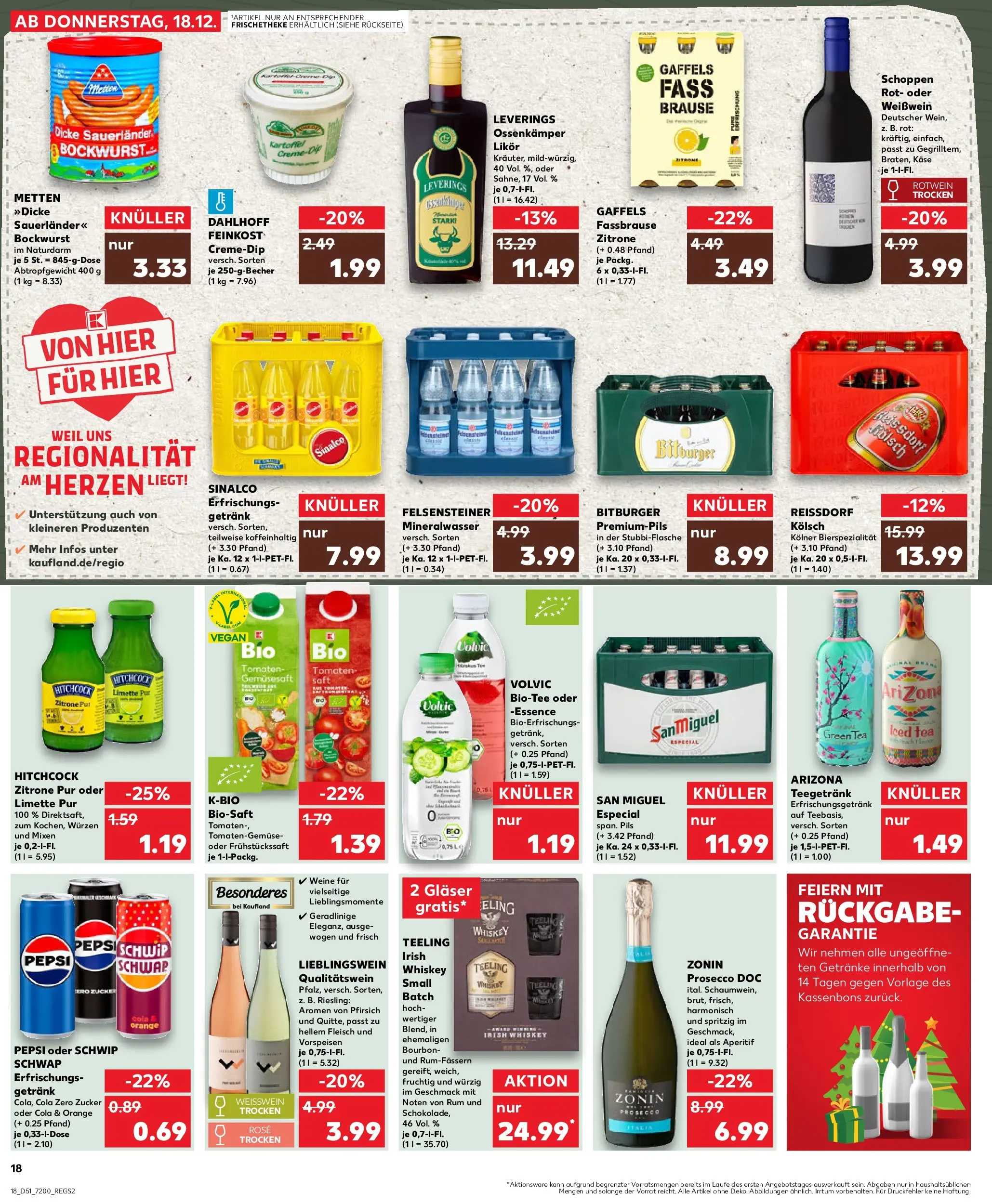 Prospekt Kaufland ab 18.12.2025 » Angebote Online zum Blättern | Seite: 18 | Produkte: Prosecco, Zitrone, Pfirsich, Volvic