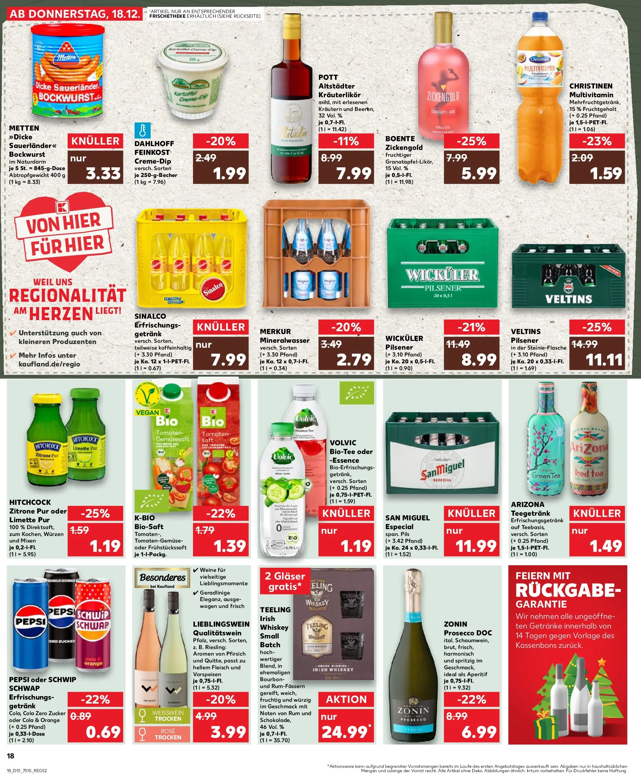 Prospekt Kaufland ab 18.12.2025 » Angebote Online zum Blättern | Seite: 18 | Produkte: Sinalco, Tomaten, Prosecco, Bourbon