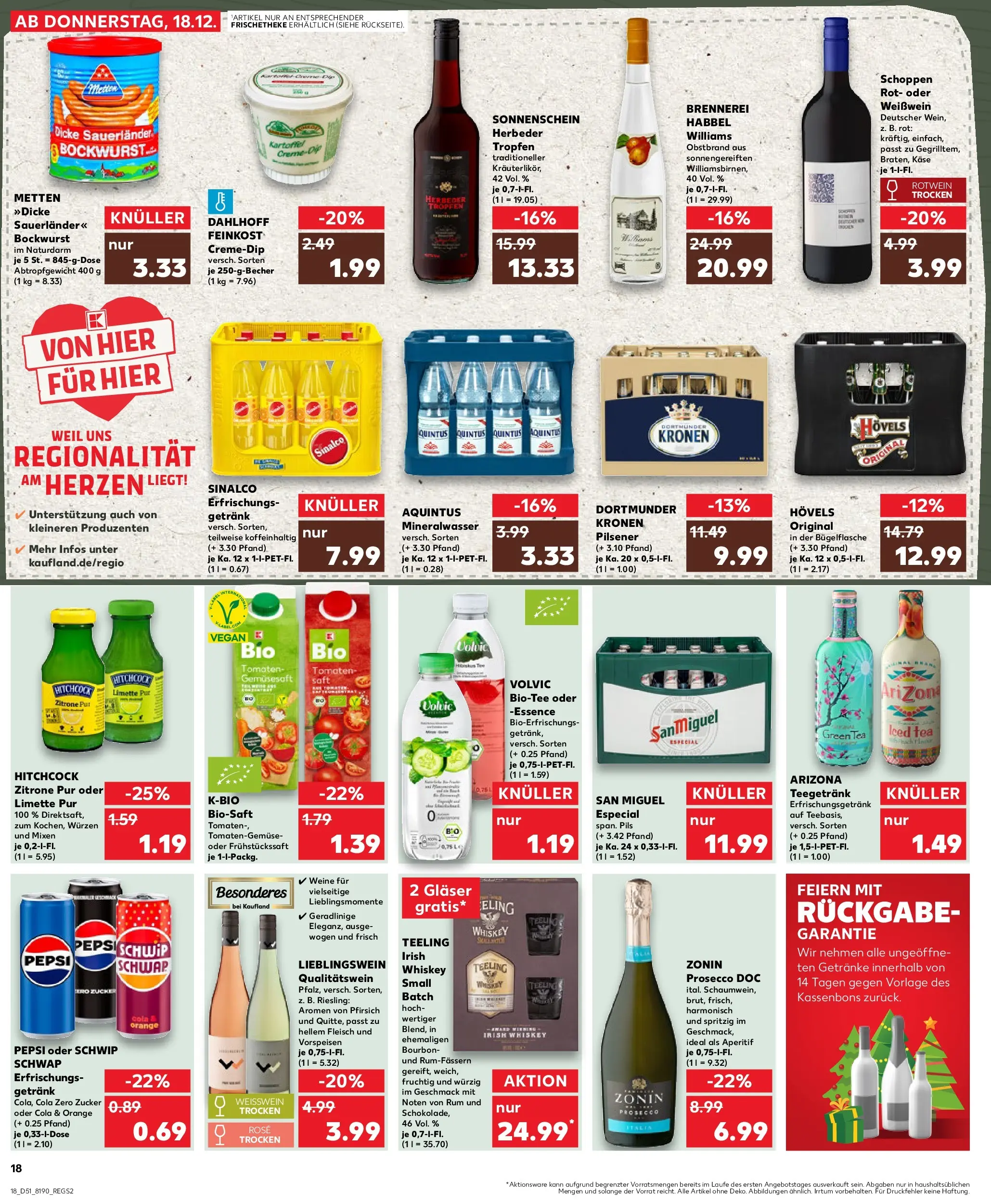 Prospekt Kaufland ab 18.12.2025 » Angebote Online zum Blättern | Seite: 18 | Produkte: Bockwurst, Cola, Pils, Schwip schwap