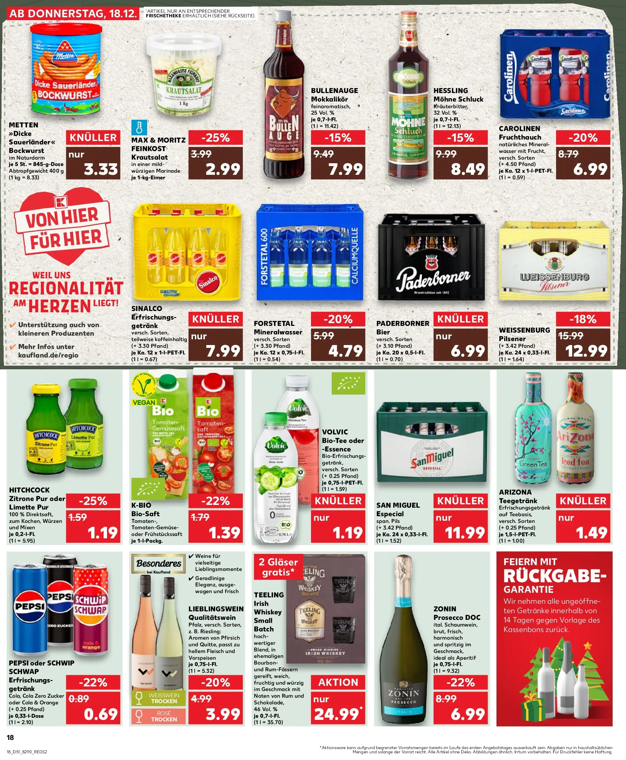 Prospekt Kaufland ab 18.12.2025 » Angebote Online zum Blättern | Seite: 18 | Produkte: Mineralwasser, Pfirsich, Pepsi, Whiskey
