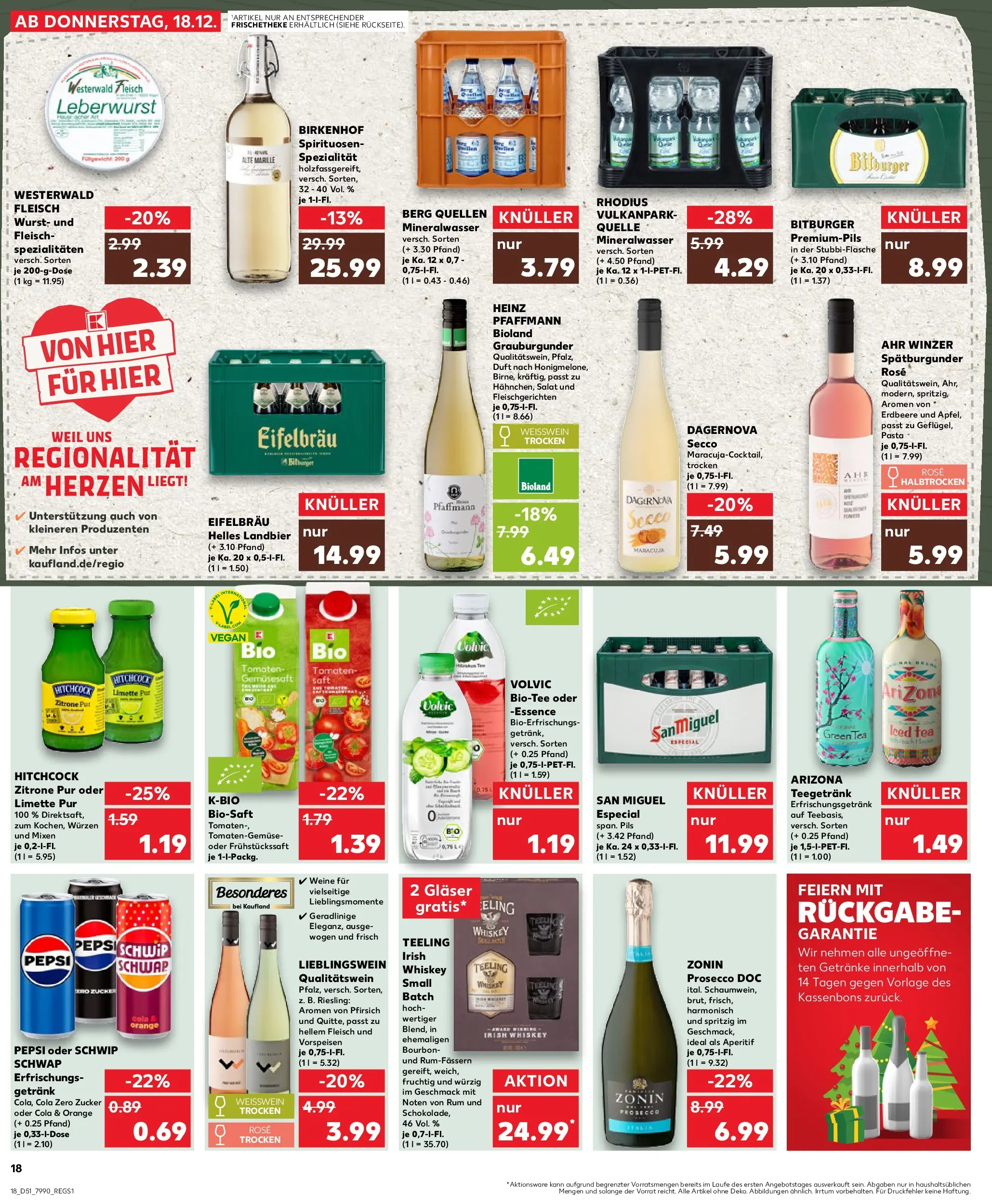 Prospekt Kaufland ab 18.12.2025 » Angebote Online zum Blättern | Seite: 18 | Produkte: Weißwein, Pils, Mineralwasser, Pfirsich