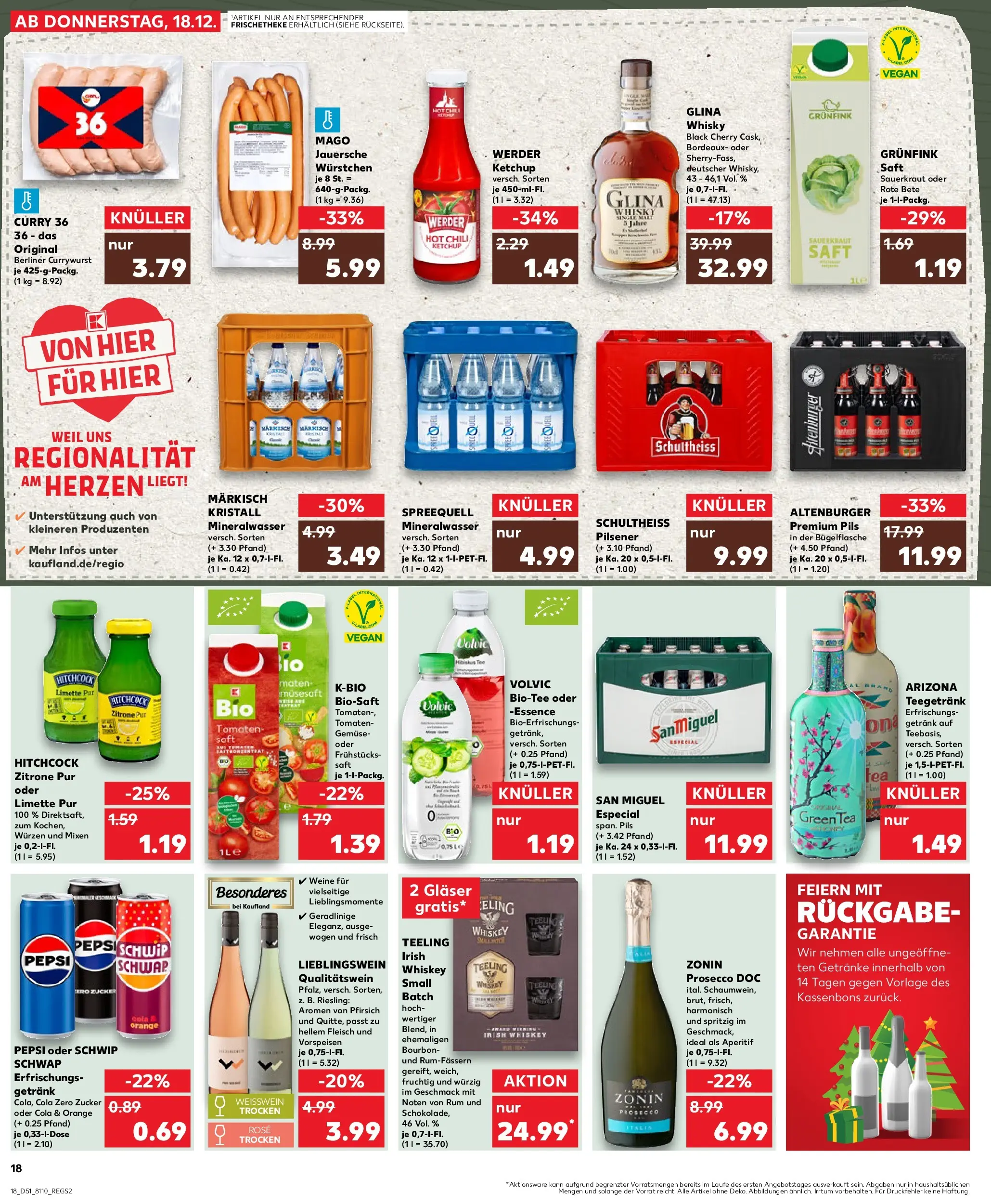 Prospekt Kaufland ab 18.12.2025 » Angebote Online zum Blättern | Seite: 18 | Produkte: Cola, Mineralwasser, Gemüse, Saft