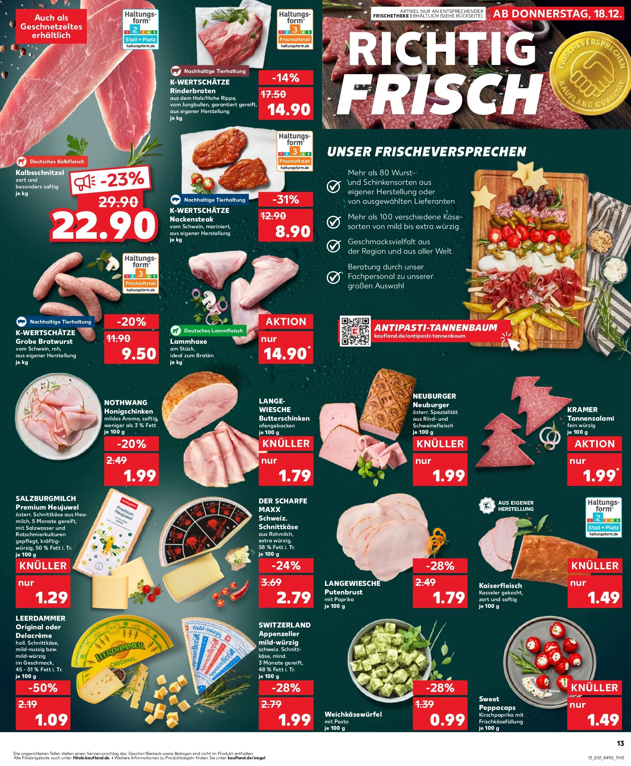 Prospekt Kaufland ab 18.12.2025 » Angebote Online zum Blättern | Seite: 13 | Produkte: Käse, Bratwurst, Wurst, Schweinefleisch