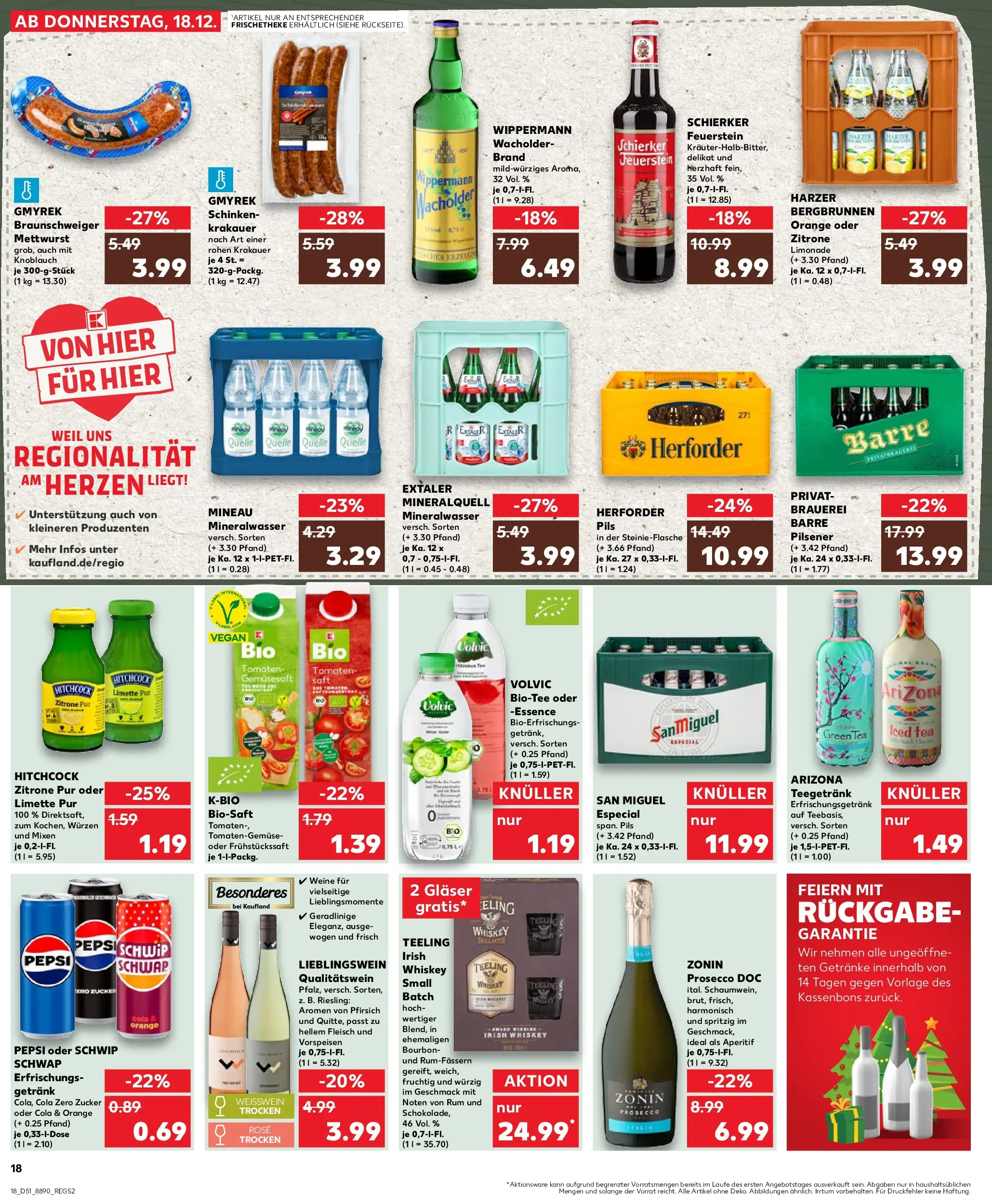 Prospekt Kaufland ab 18.12.2025 » Angebote Online zum Blättern | Seite: 18 | Produkte: Limonade, Mineralwasser, Pfirsich, Schinken