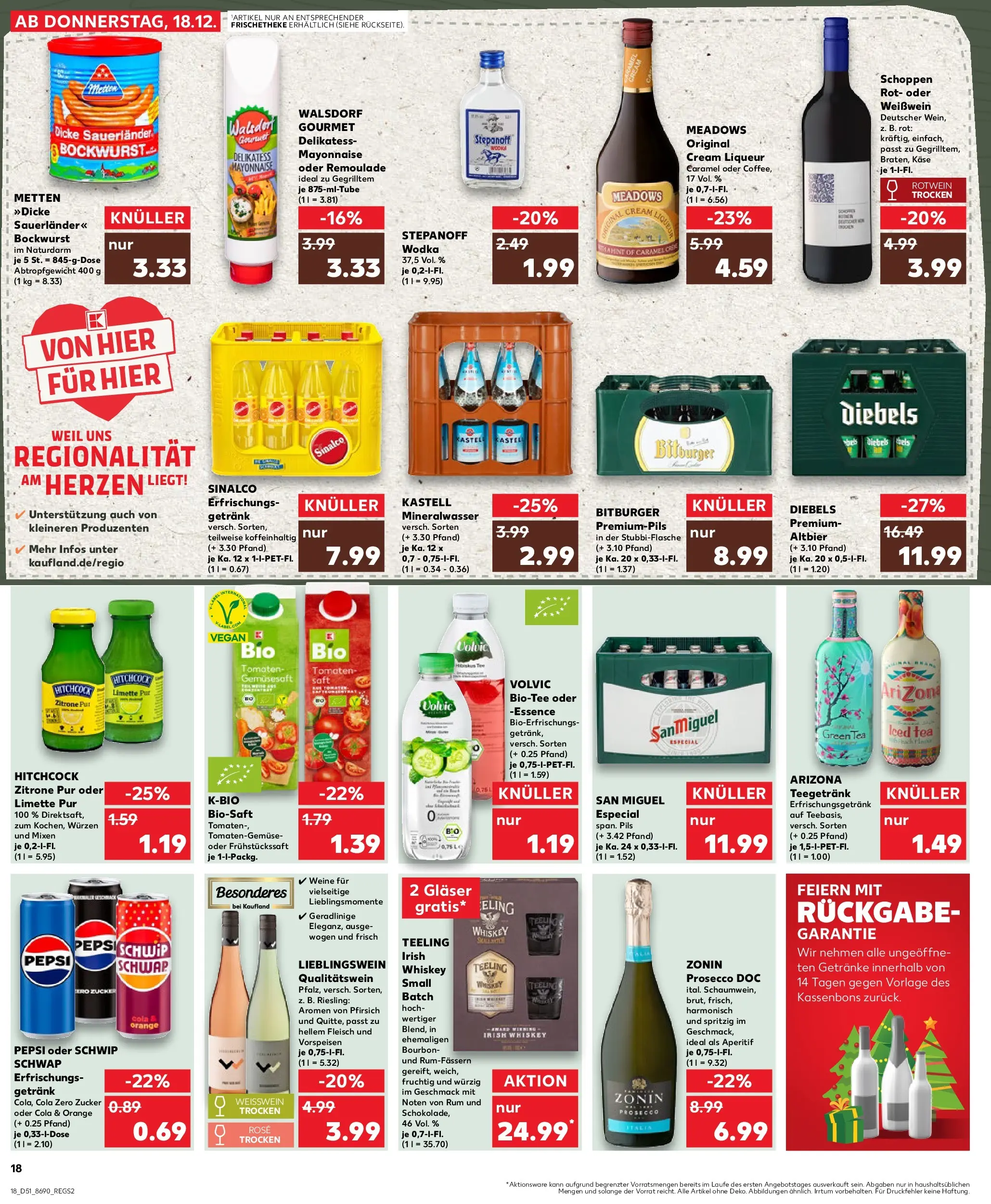Prospekt Kaufland ab 18.12.2025 » Angebote Online zum Blättern | Seite: 18 | Produkte: Cola, Schwip schwap, Mineralwasser, Wodka