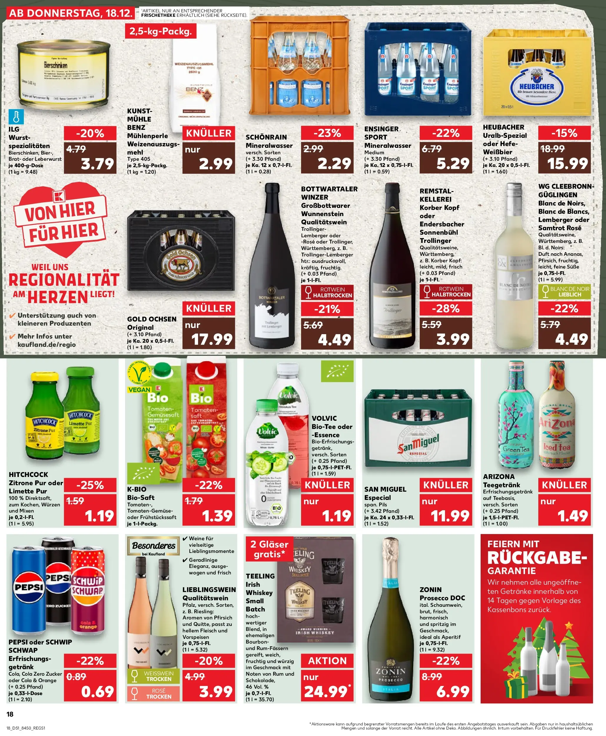 Prospekt Kaufland ab 18.12.2025 » Angebote Online zum Blättern | Seite: 18 | Produkte: Rotwein, Schwip schwap, Mineralwasser, Wurst