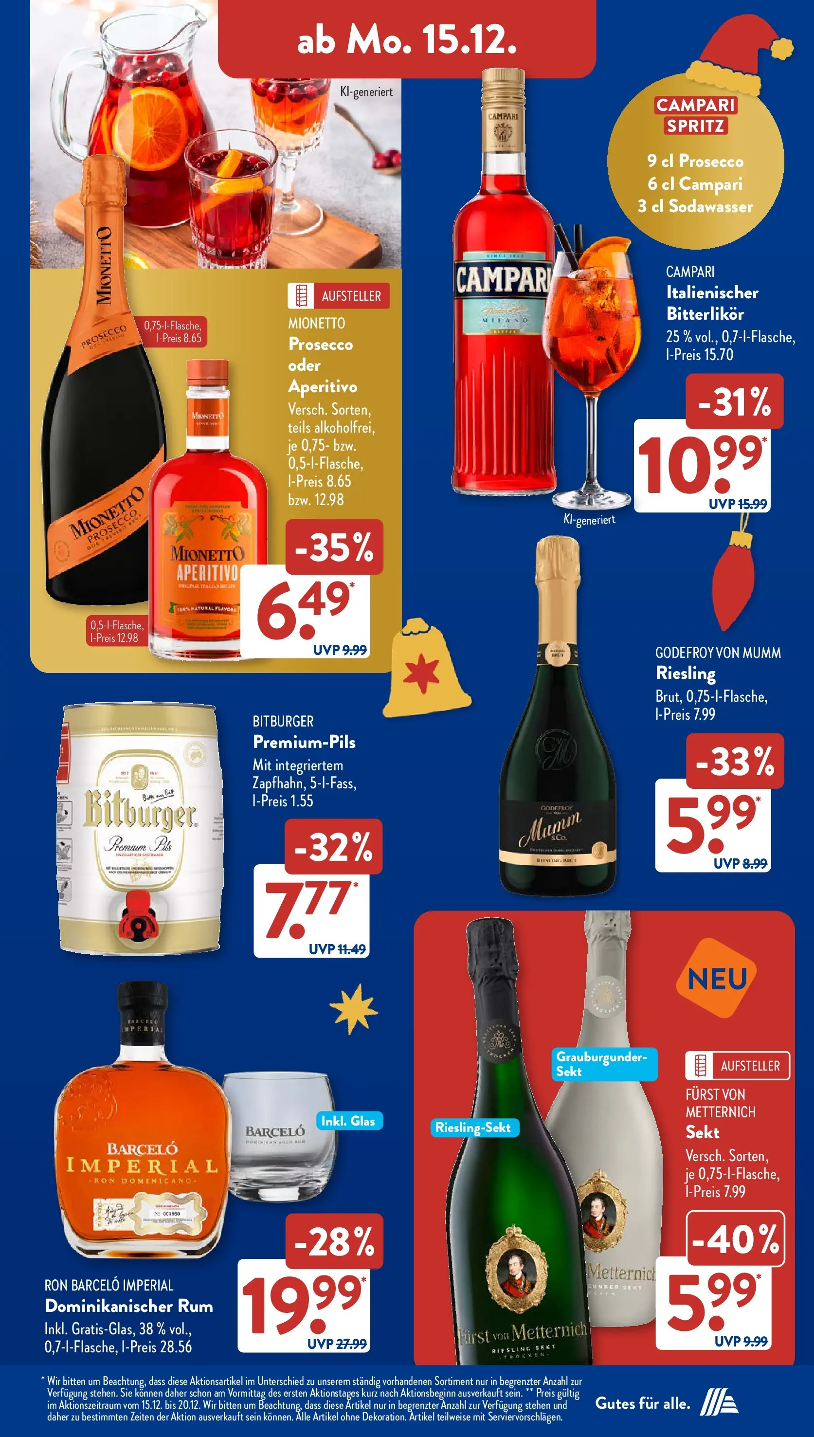 Aldi Süd - Aldi Süd: Wochenangebote (ab 14.12.2025) zum Blättern | Seite: 19 | Produkte: Bitburger, Furst von metternich, Sekt, Campari