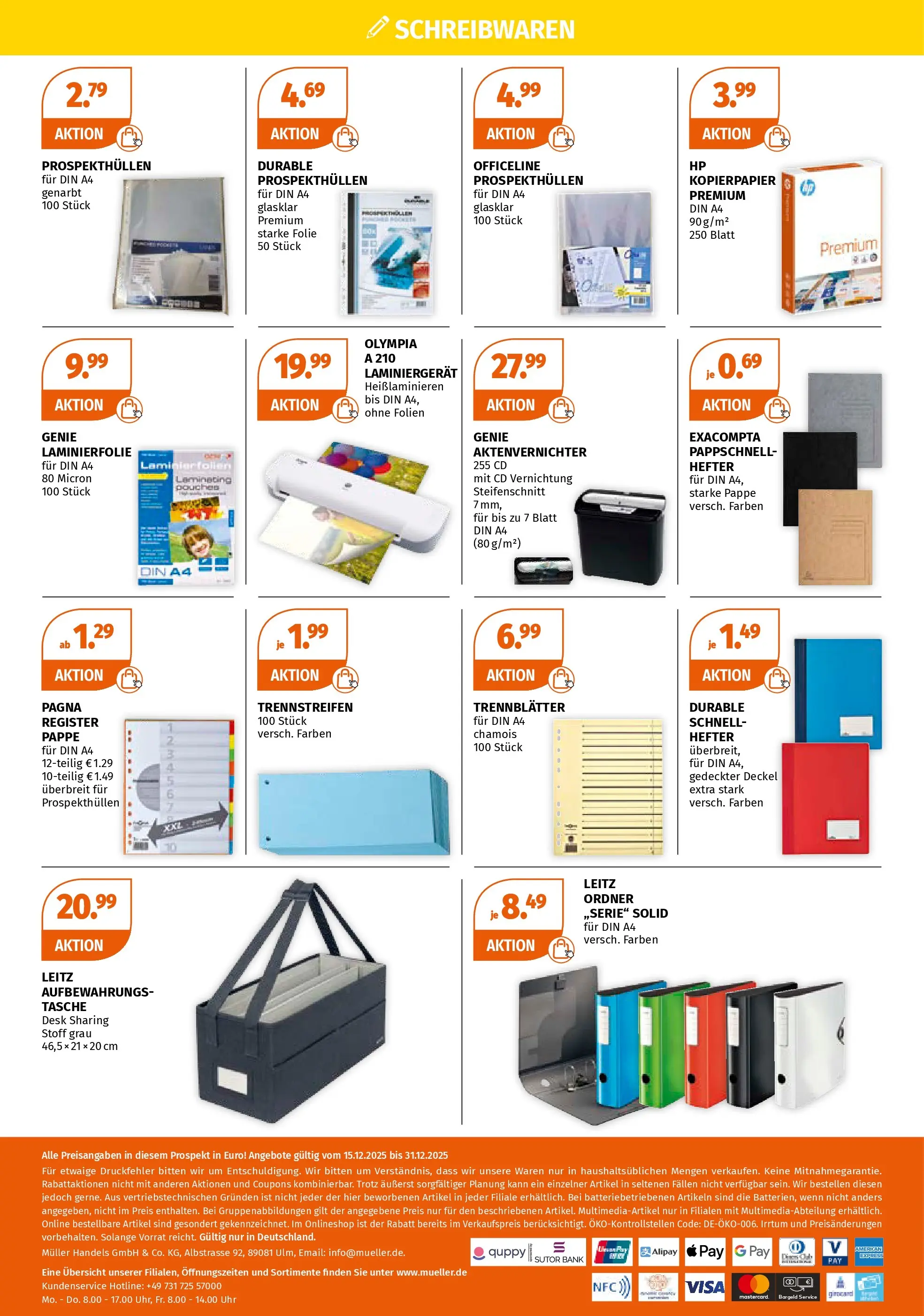 Müller - Müller: Gut organisiert ins neue Jahr (ab 14.12.2025) zum Blättern | Seite: 4 | Produkte: HP, Tasche, Aktenvernichter, Uhr