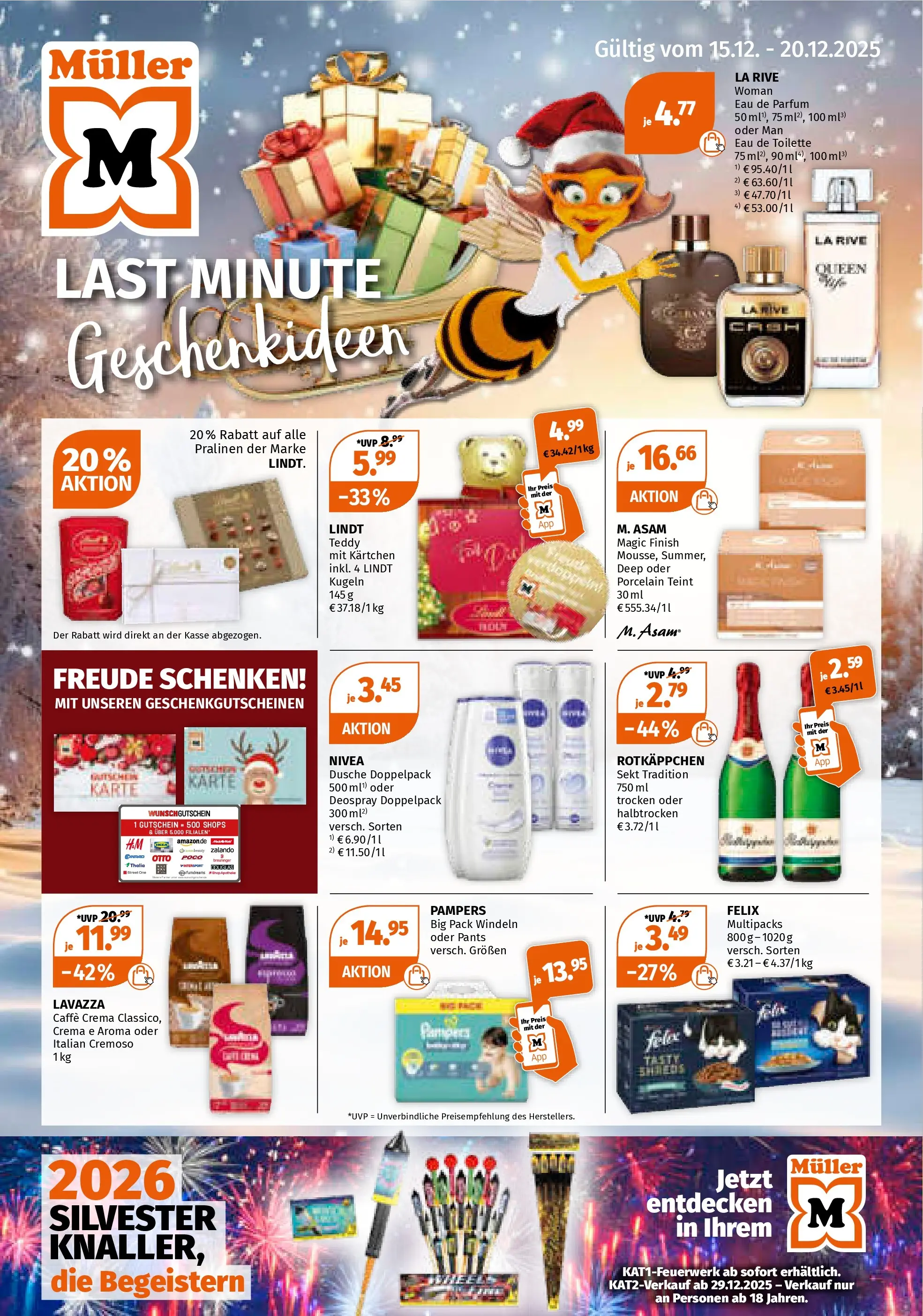 Müller - Müller: Last Minute Geschenkideen (ab 14.12.2025) zum Blättern | Seite: 1 | Produkte: Rotkappchen sekt, Dusche, Pampers, Finish