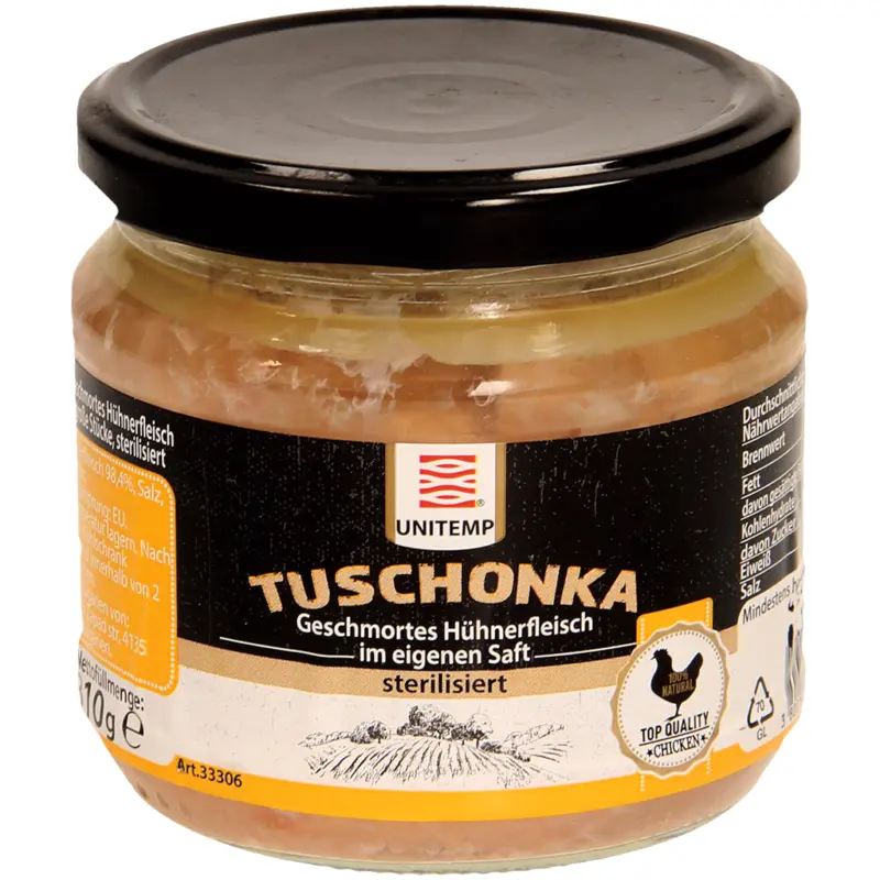 Tuschonka - Geschmortes H&uuml;hnerfleisch im eigenem Saft, gro&szlig;e St&uuml;cke, sterilisiert