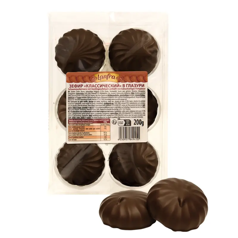 Schaumzuckerware mit Vanillegeschmack umh&uuml;llt von kakaohaltiger Fettglasur