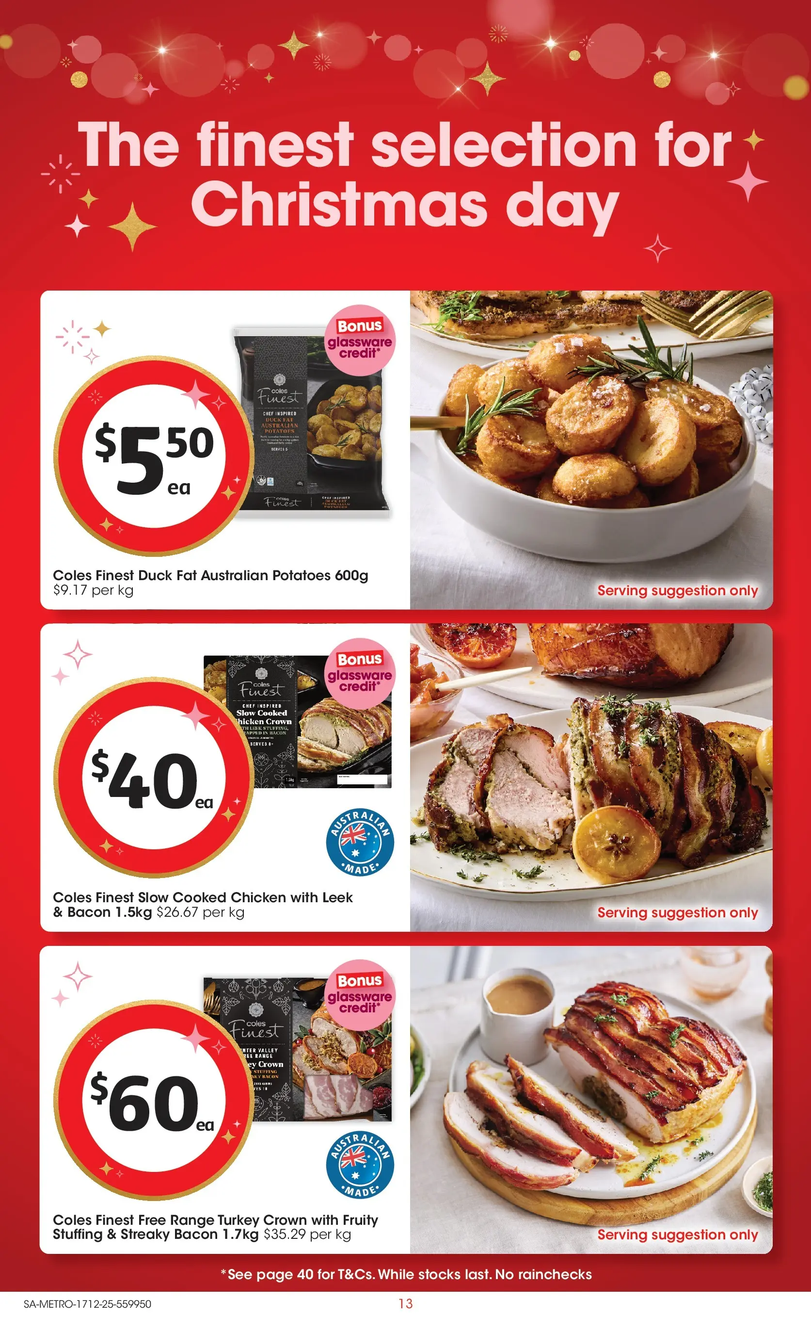 ﻿Coles catalogue valid from 17/12/2025 > Online Australia | Page: 13 | Products: Bacon, Glassware, Potatoes, Turkey