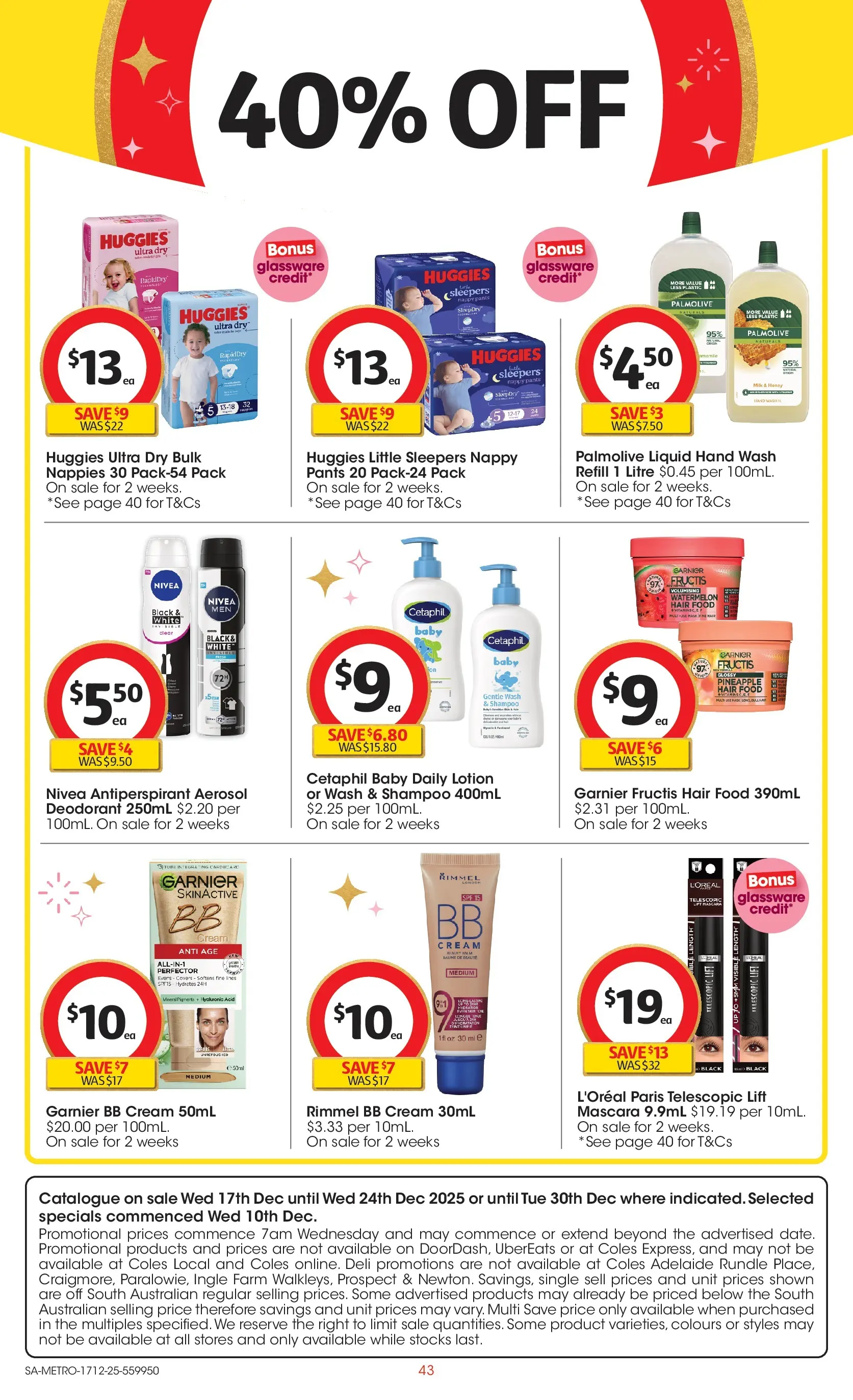 ﻿Coles catalogue valid from 17/12/2025 > Online Australia | Page: 43 | Products: Glassware, Honey, Cream, Pants